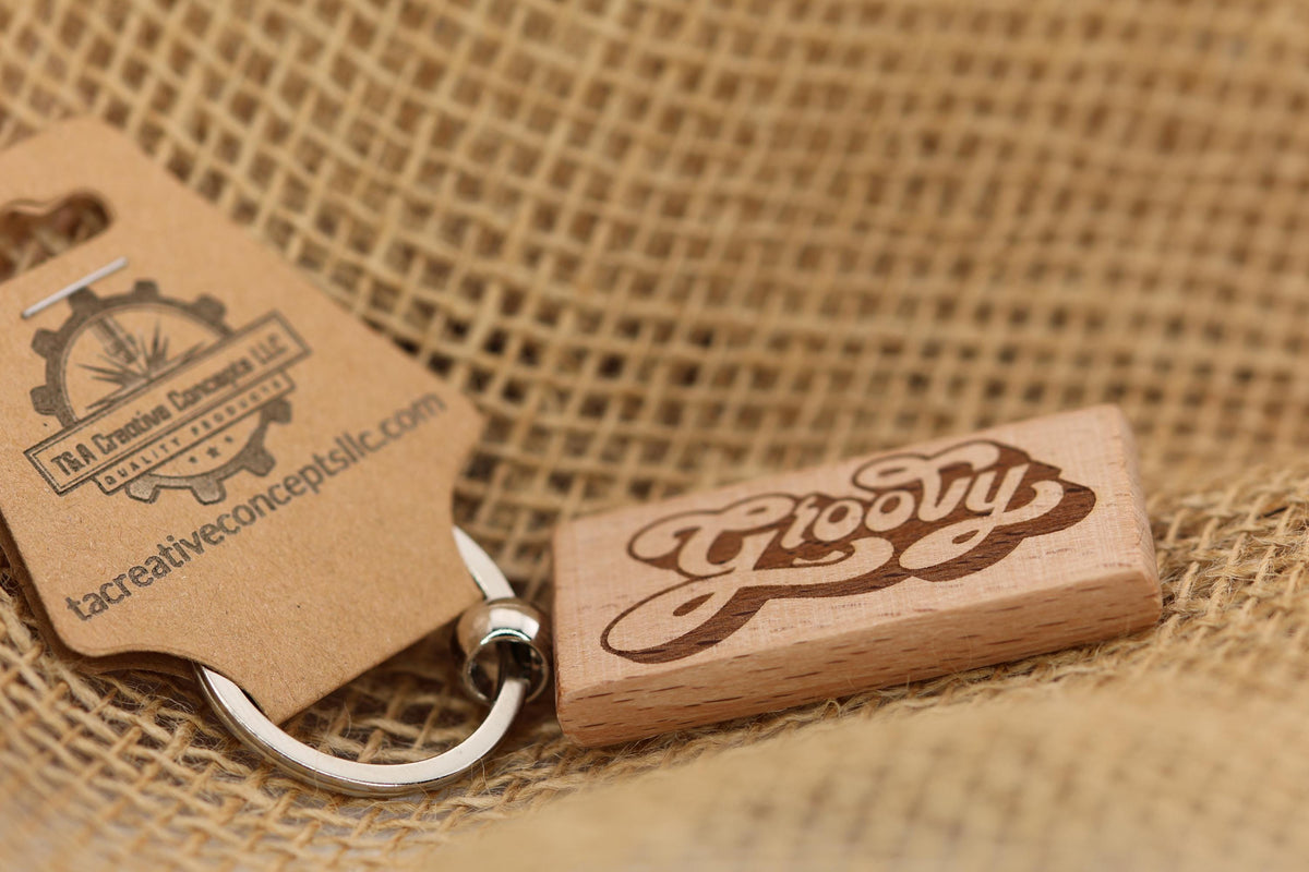 Groovy Keychain – Retro 70s Double Sided Engraved Hardwood Charm