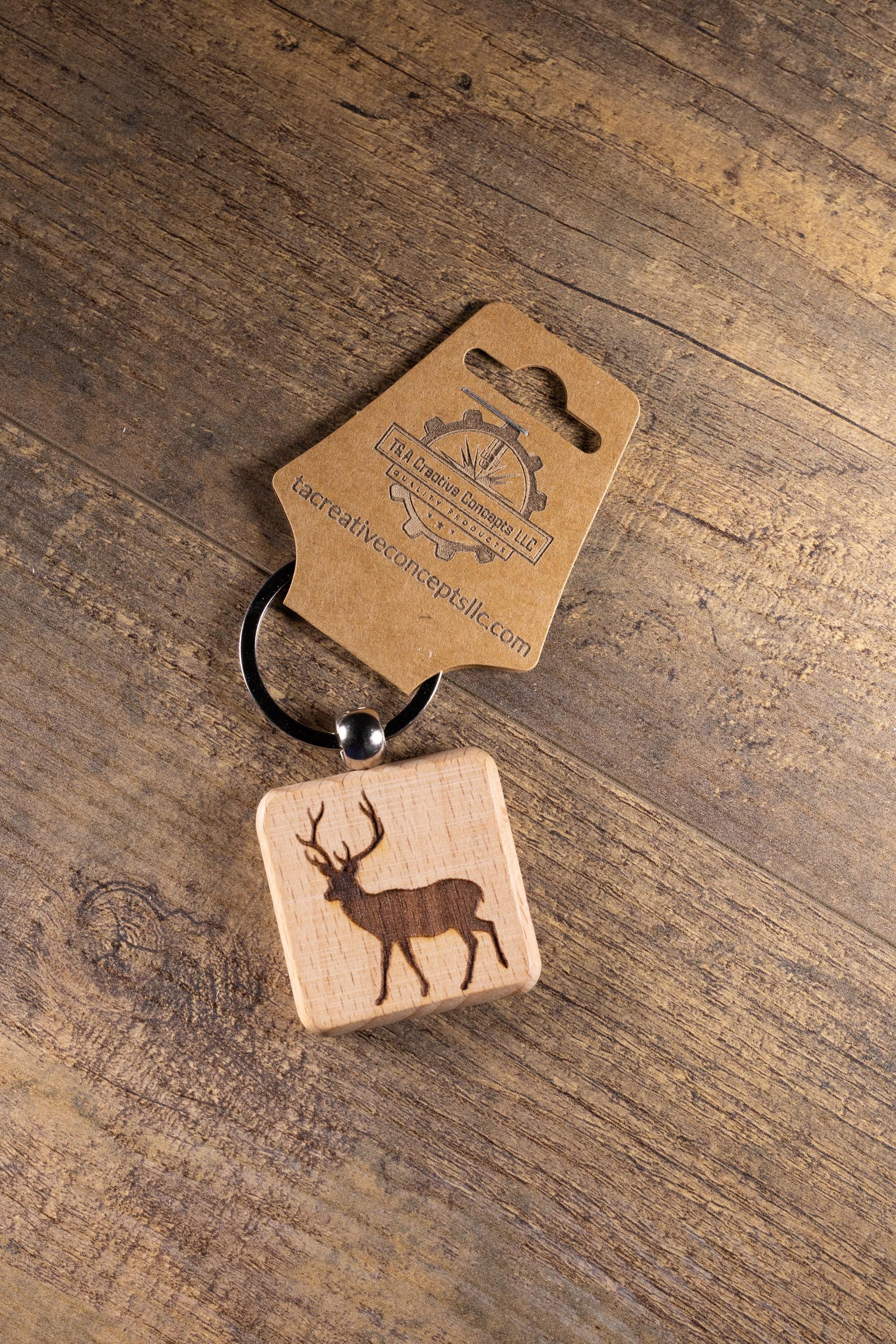 Buck Keychain Wood – Laser Engraved Buck Design Rustic Outdoor Charm