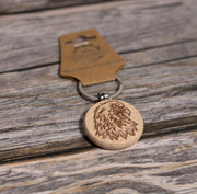 Hardwood Eagle Keychain - Rustic Laser Engraved Charm with Stainless Steel Hardware