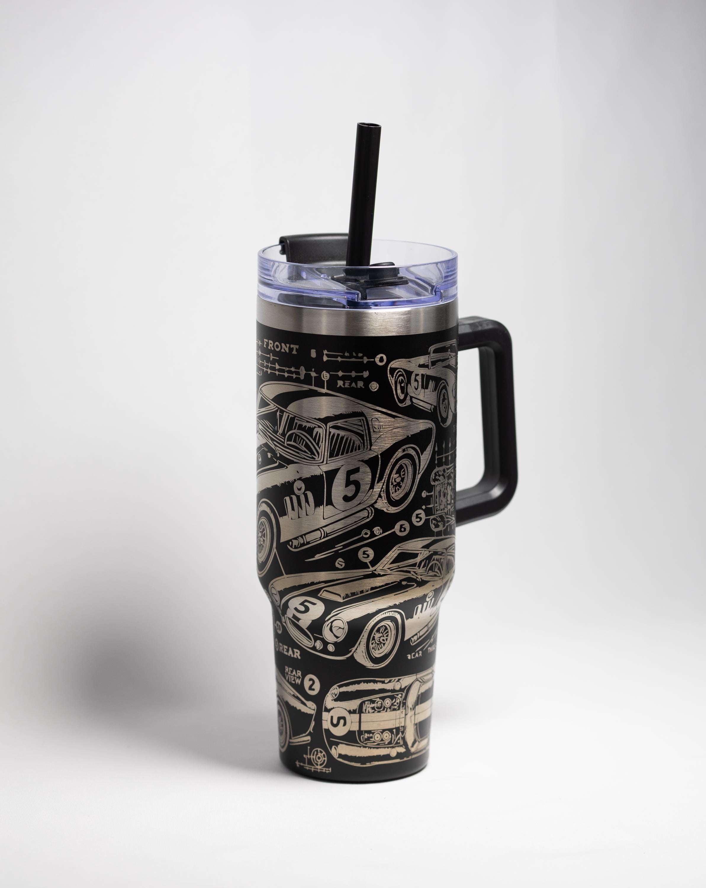 Vintage Race Car Tumbler - 40 oz Stainless Steel, Laser Engraved, Durable Travel Mug