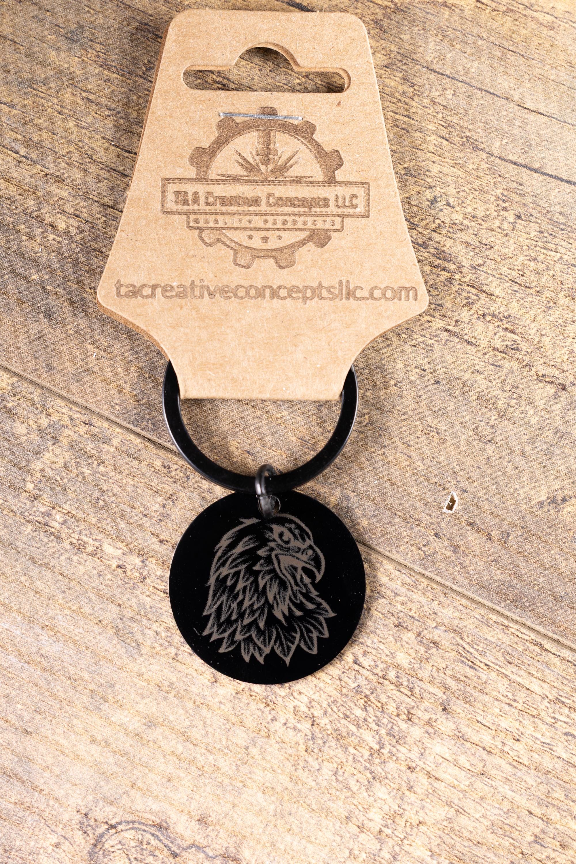 Black Stainless Steel Keychain - Laser Engraved American Eagle Design, Rust Resistant