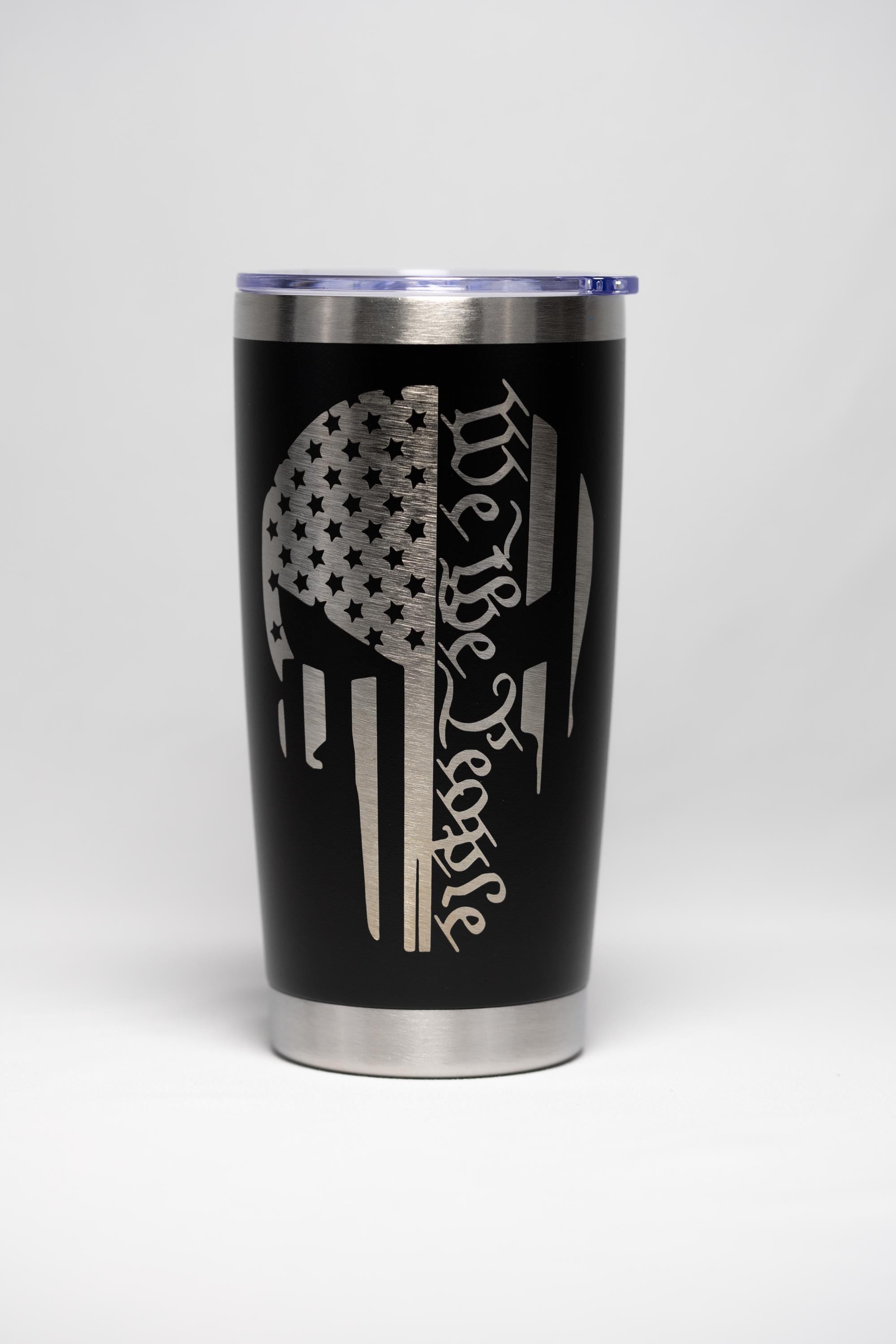 Patriotic Skull Tumbler – Laser Engraved Stainless Steel Cup, Double Wall Insulation