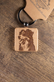 Wooden Dog Keychain - Australian Shepherd Gift | Solid Hardwood Charm, Durable Stainless Steel