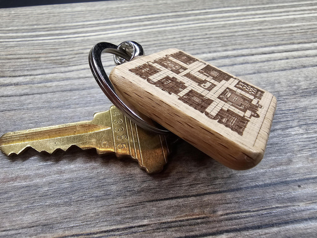 Clue Gameboard Keychain – Hardwood Laser Engraved Double Sided Engraving, Stainless Steel Ring