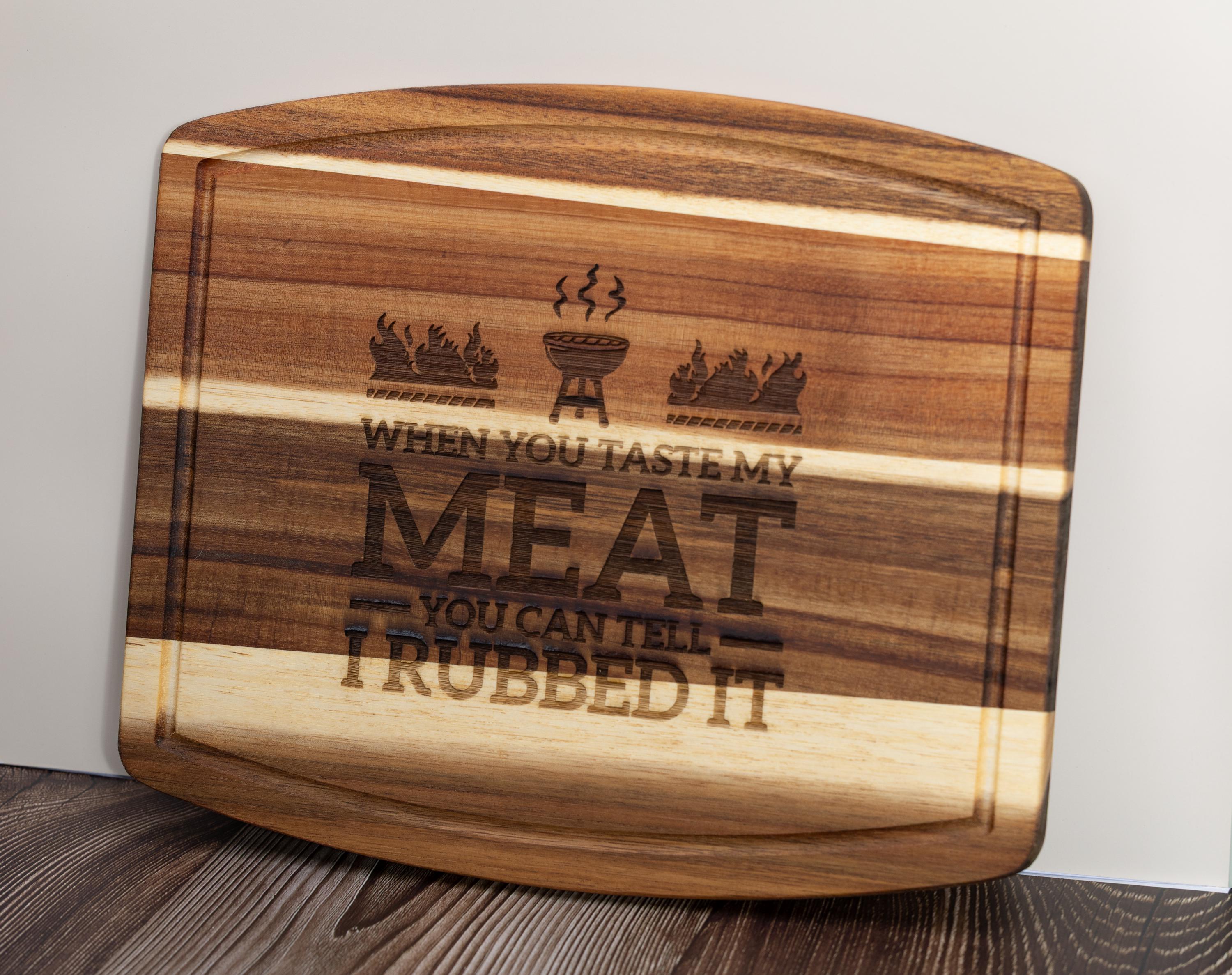 Acacia Wood Cutting Board – Engraved BBQ Grill Board, Durable & Knife Friendly