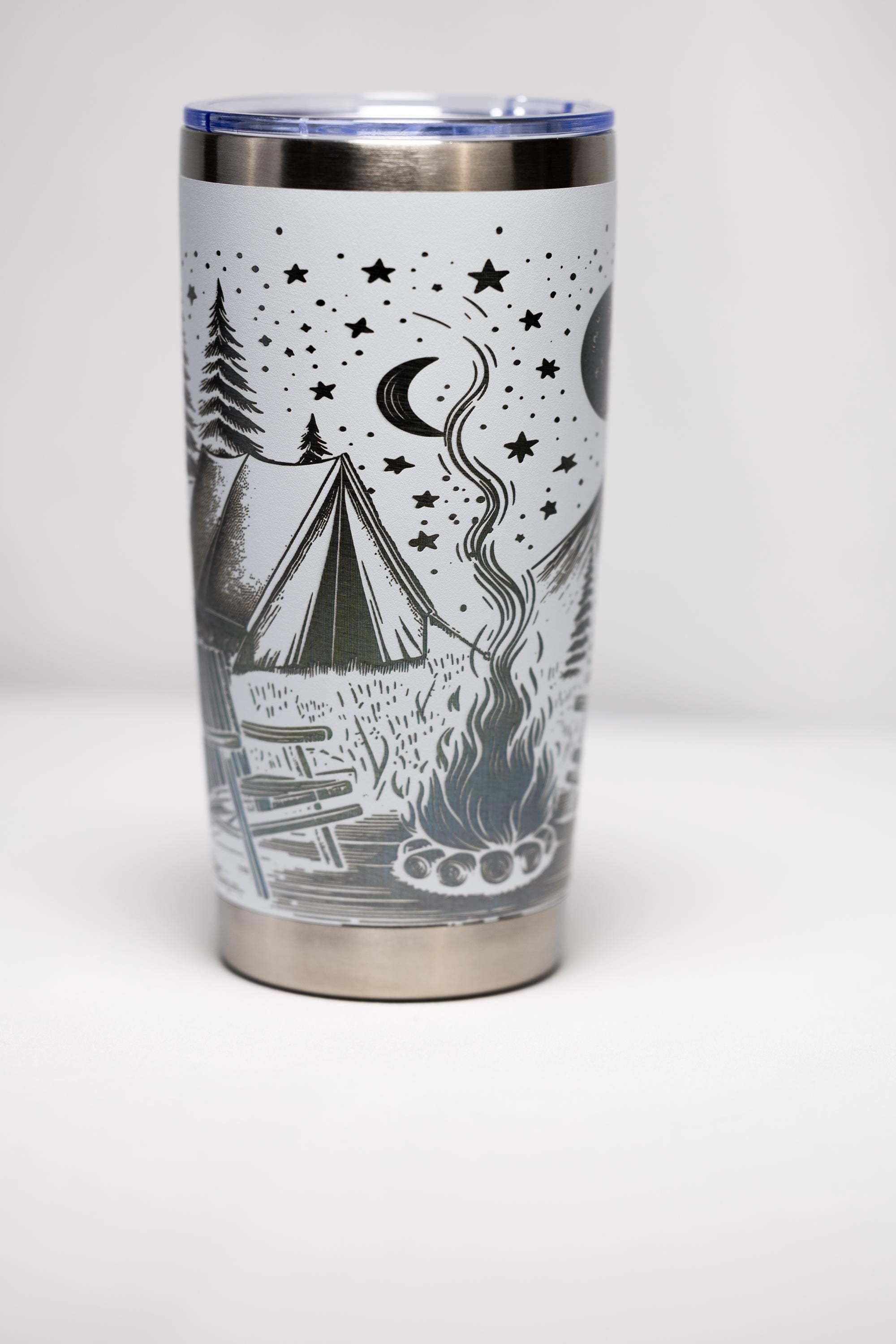 Stainless Steel Tumbler – 20oz Insulated Travel Mug with Engraved Camping Design