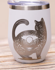 Cat Wine Tumbler | Stainless Steel 12oz Insulated Wine Cup With Spill Resistant Lid