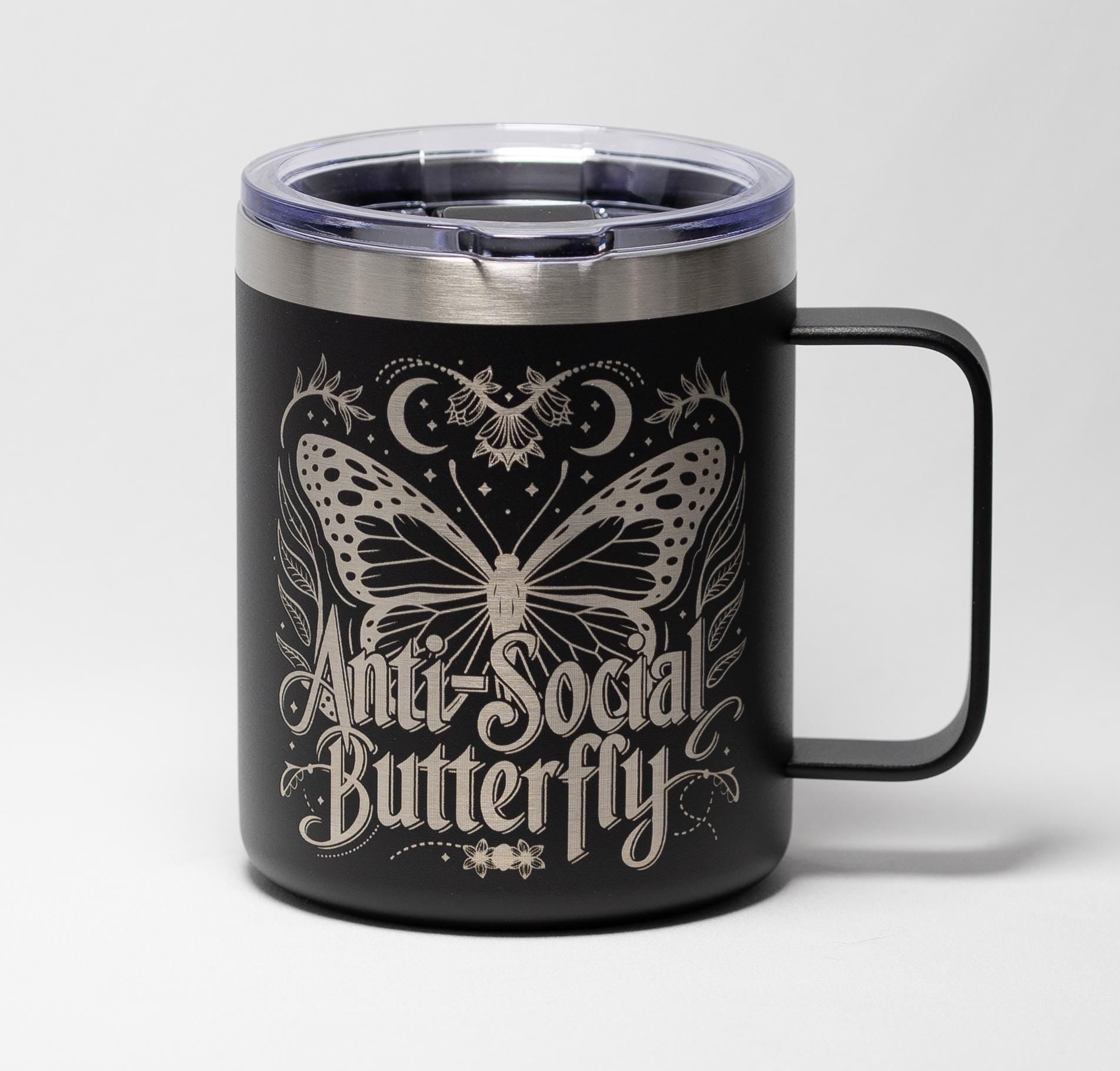 Laser Engraved Mug | Antisocial Butterfly Stainless Steel Cup - Durable Travel Mug