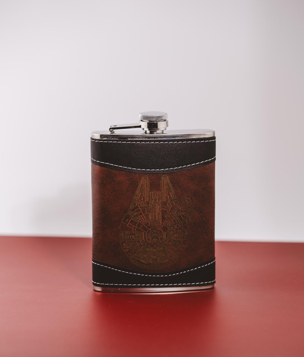 Star Wars Leather Flask - Millennium Falcon Stainless Steel 8oz Leak Proof