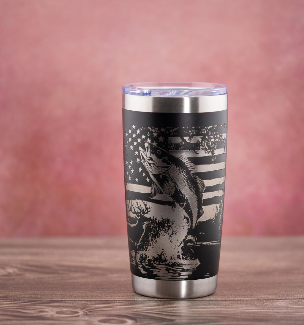 20oz Insulated Tumbler - Stainless Steel Double Wall Vacuum Engraved Flag Design