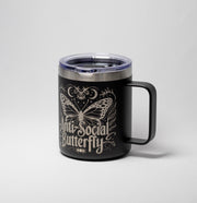 Laser Engraved Mug | Antisocial Butterfly Stainless Steel Cup - Durable Travel Mug