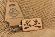 Rustic Hunting Keychain – Hardwood Double Sided Antlers and Arrows Design
