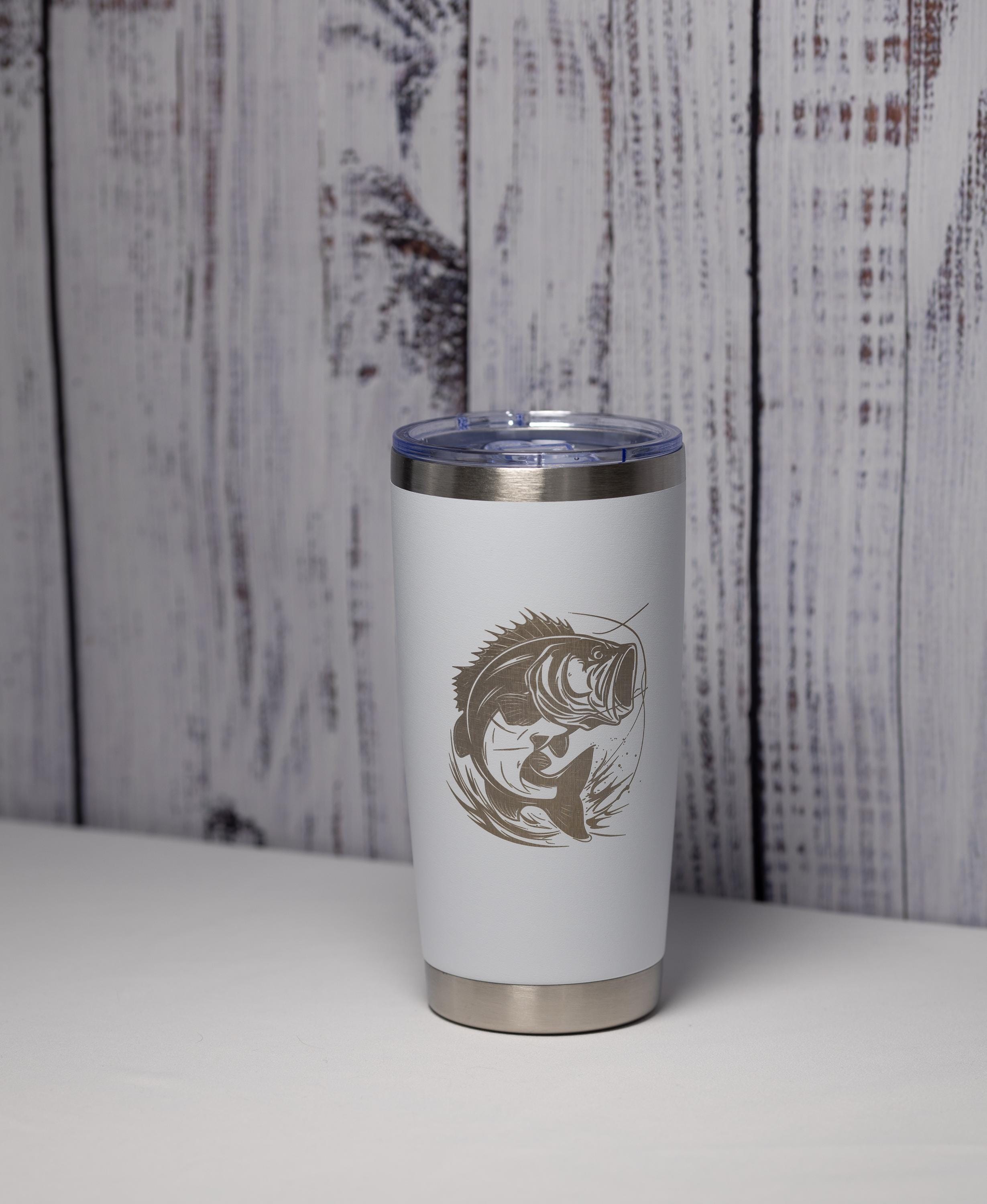 Bass Fish Tumbler – 20oz Stainless Steel Double Wall Tumbler with Laser Engraved Bass Fish Design