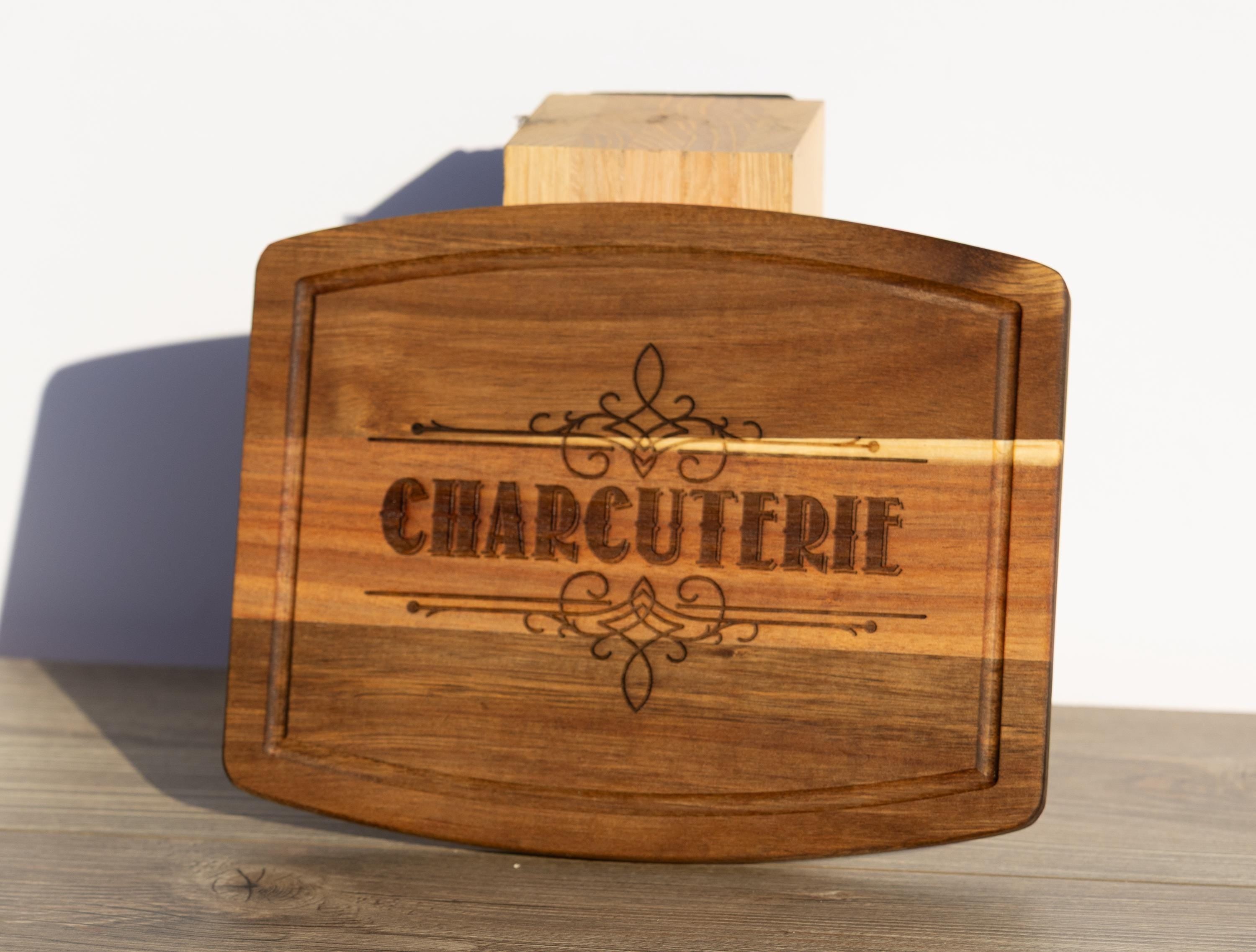 Acacia Wood Charcuterie - Rustic Laser Engraved Serving Tray 8x10 Inches