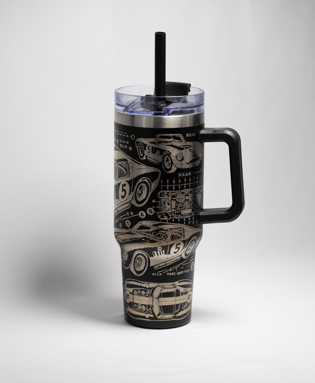 Vintage Race Car Tumbler - 40 oz Stainless Steel, Laser Engraved, Durable Travel Mug