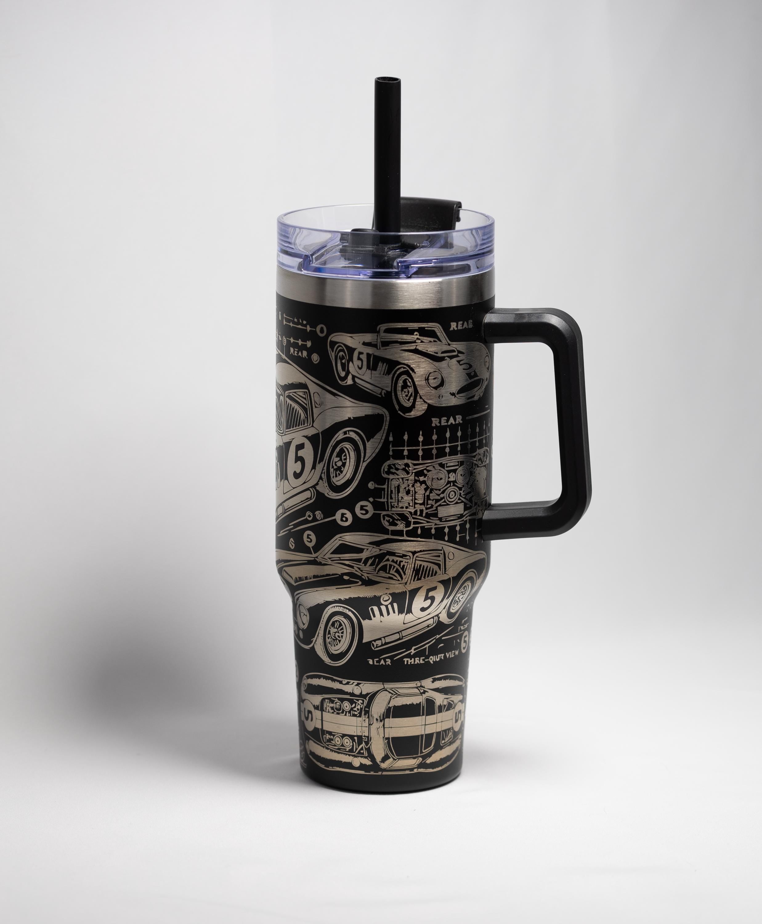 Vintage Race Car Tumbler - 40 oz Stainless Steel, Laser Engraved, Durable Travel Mug