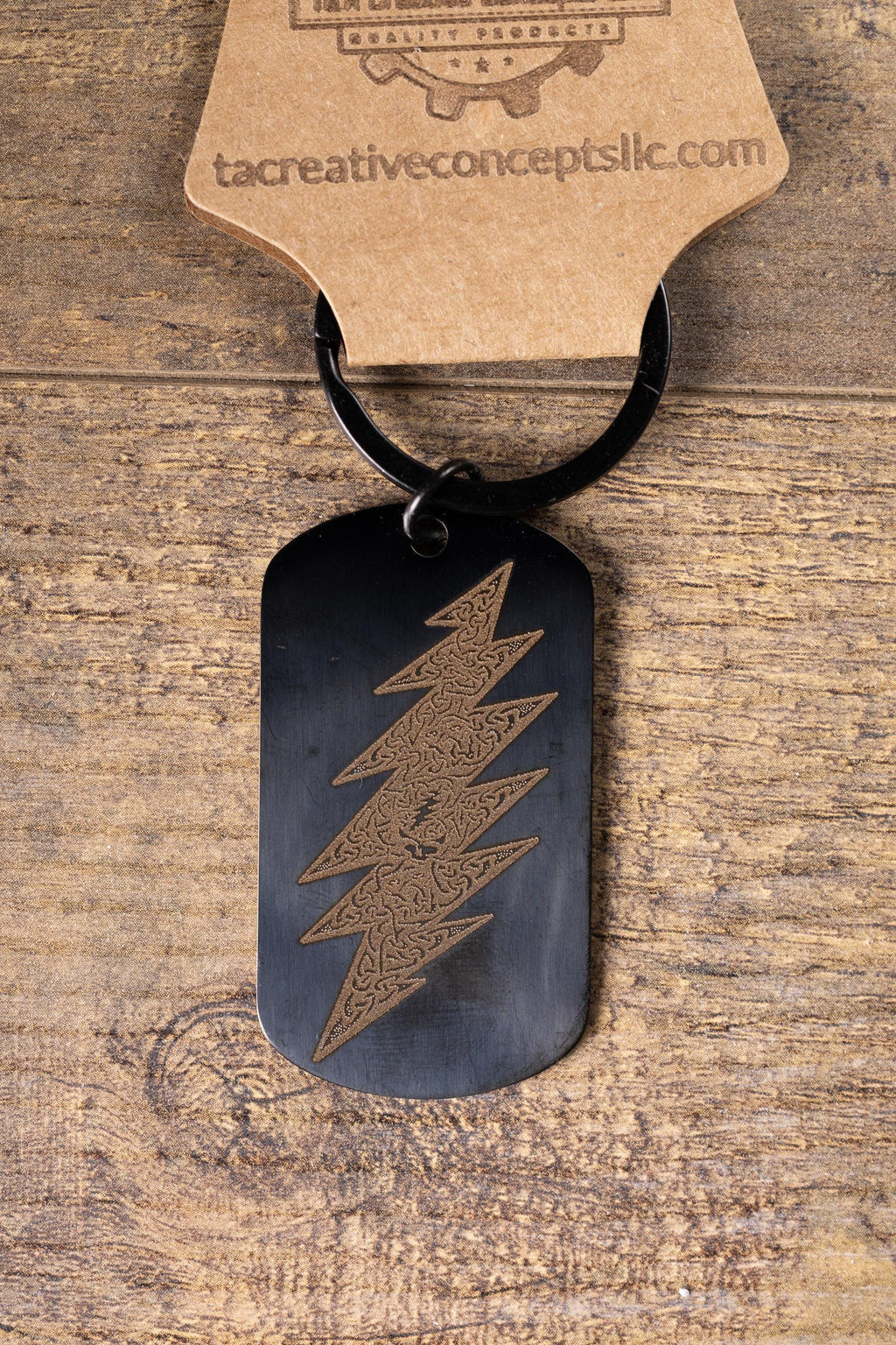 Grateful Dead Keychain – Black Stainless Steel With Laser Engraved Celtic Bolt Design