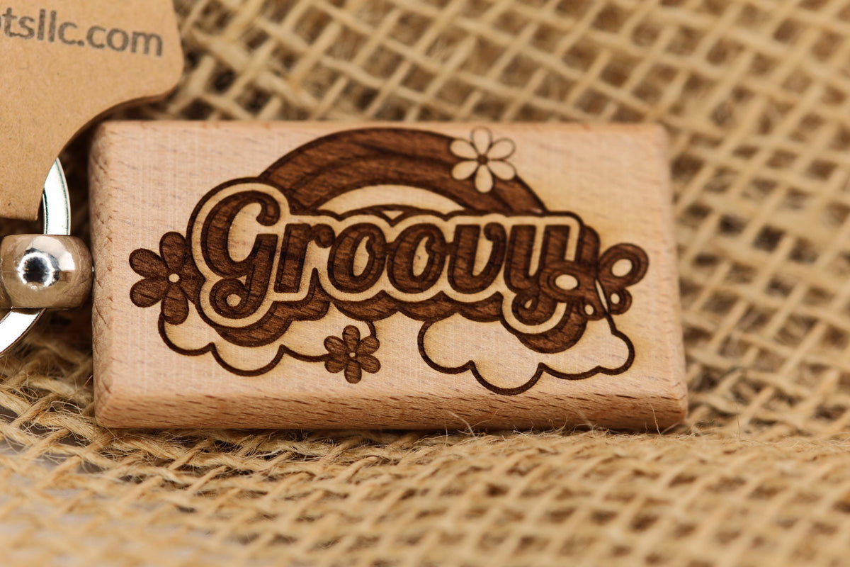 Retro 70s Keychain - Double Sided Hardwood Charm | Groovy Spirit Gift
