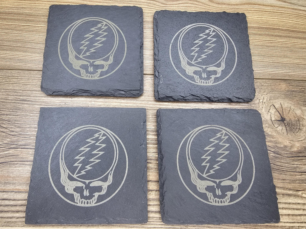 Grateful Dead Coasters - Laser Engraved Slate Set of Four Coasters for Music Fans
