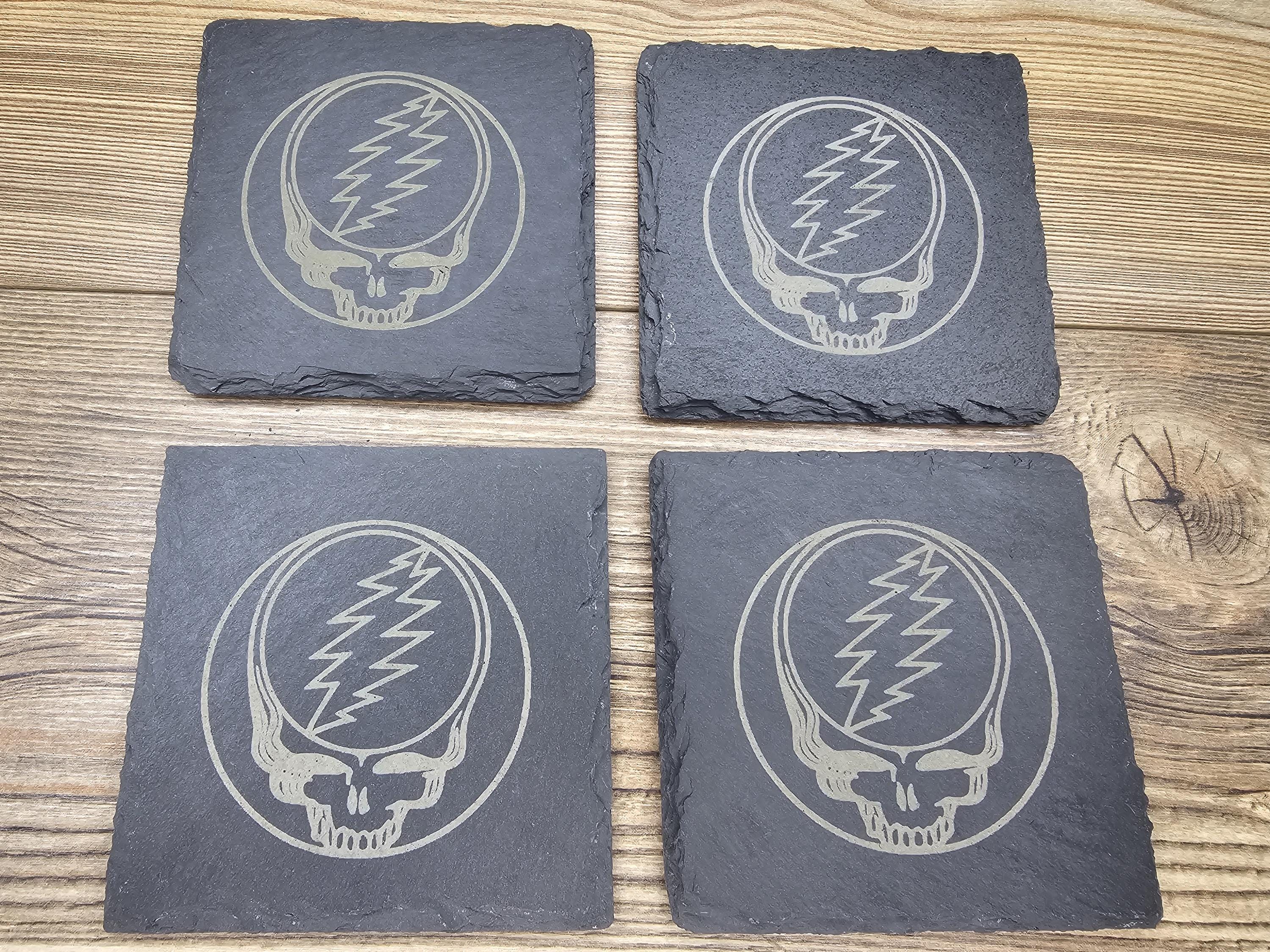 Grateful Dead Coasters - Laser Engraved Slate Set of Four Coasters for Music Fans