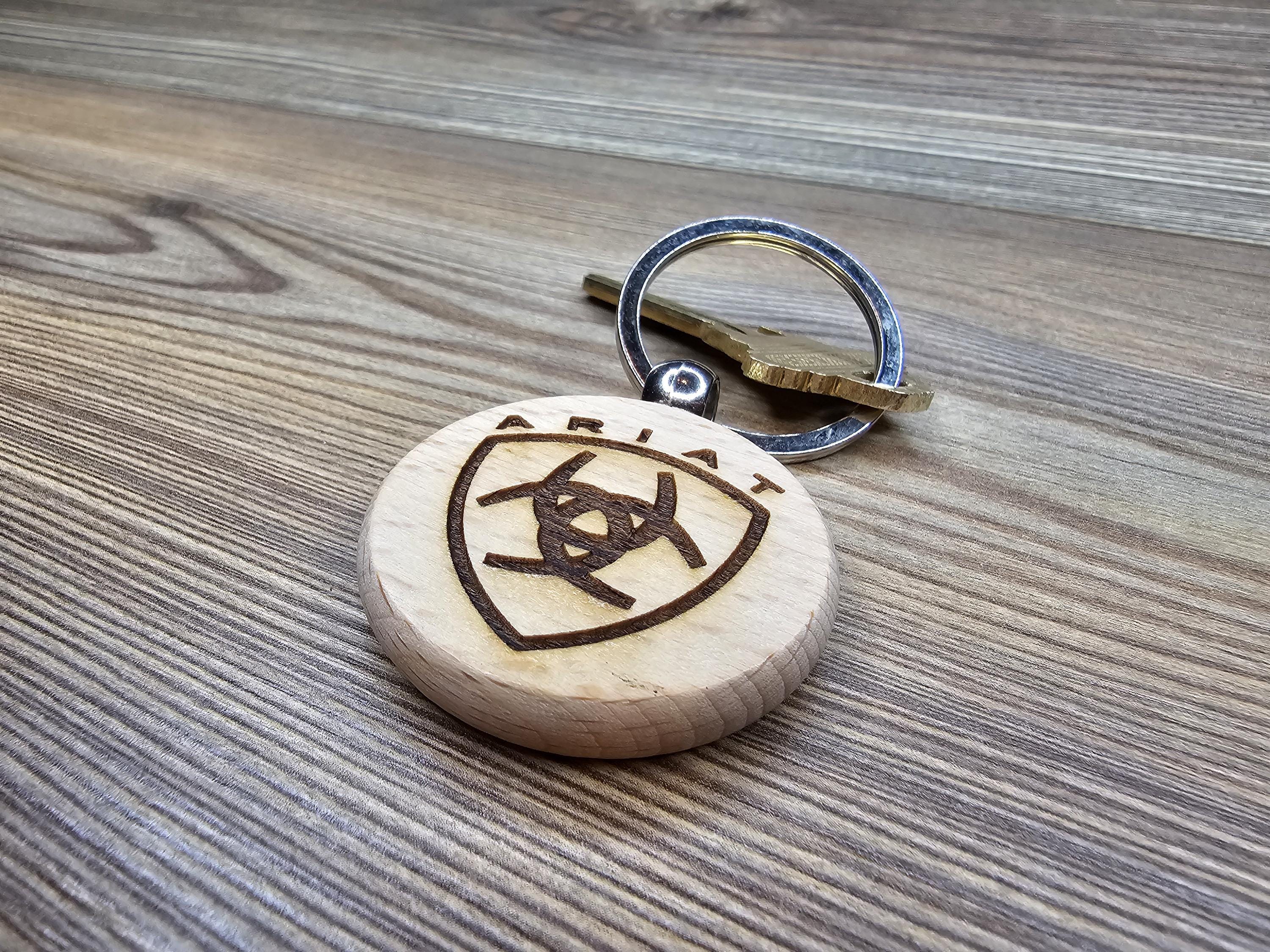 Ariat Wood Keychain - Double Sided Engraved Charm With Rust Resistant Ring