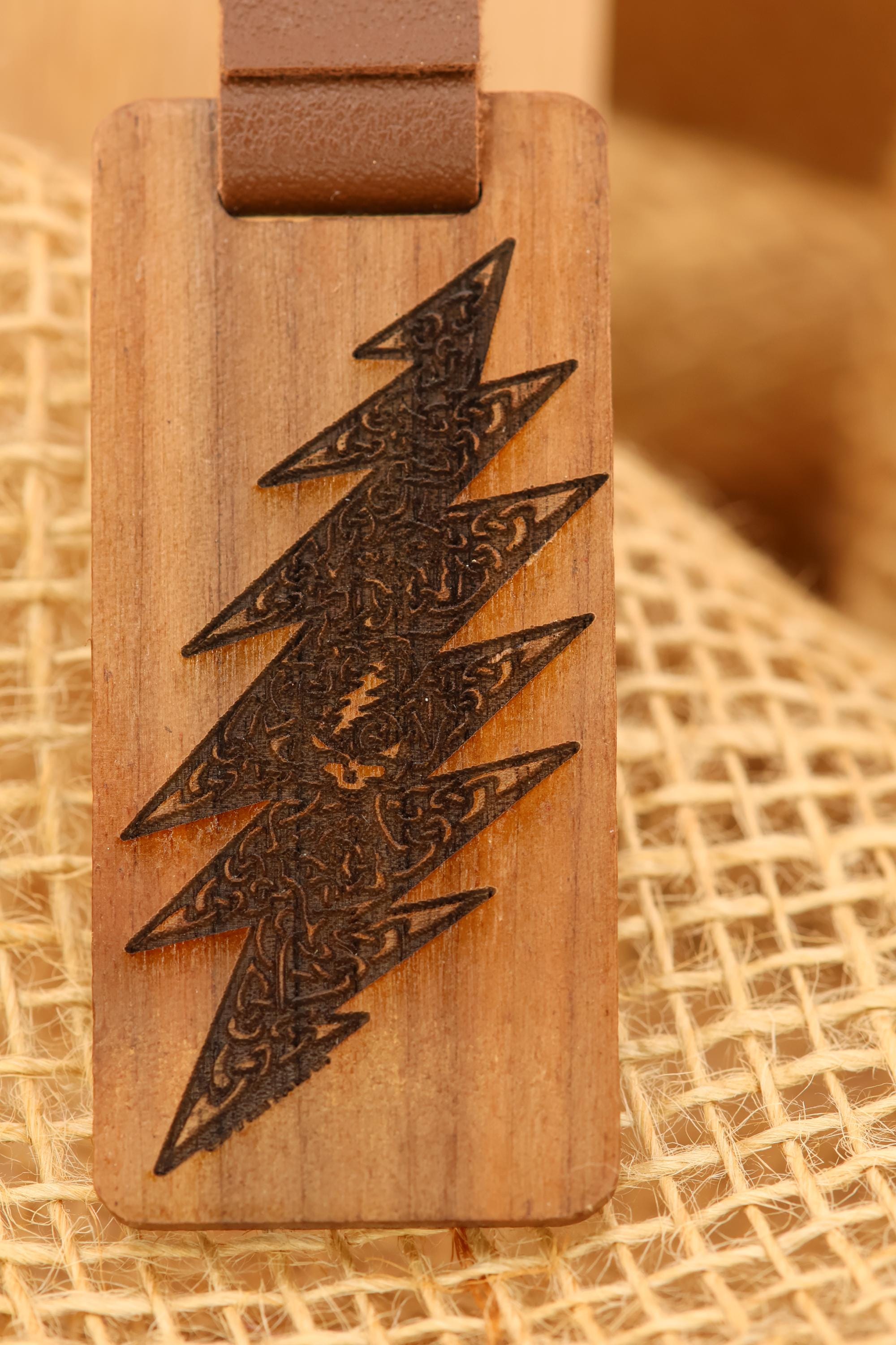 Grateful Dead Keychain – Walnut Wood Celtic Bolt Design | Double-Sided Engraving