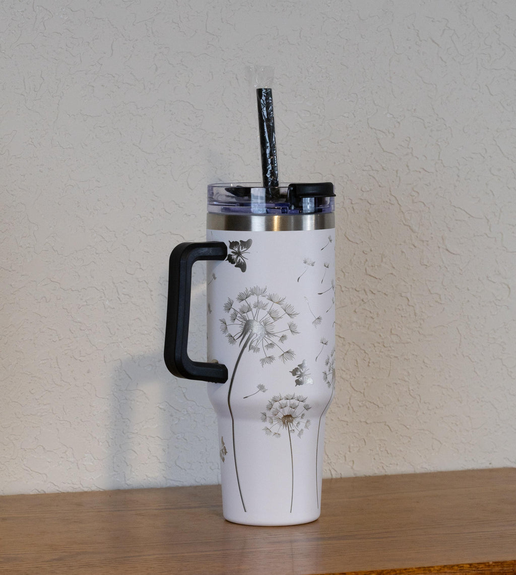 40oz Stainless Steel Tumbler – Large Vacuum Insulated Mug With Straw & Handle Grip