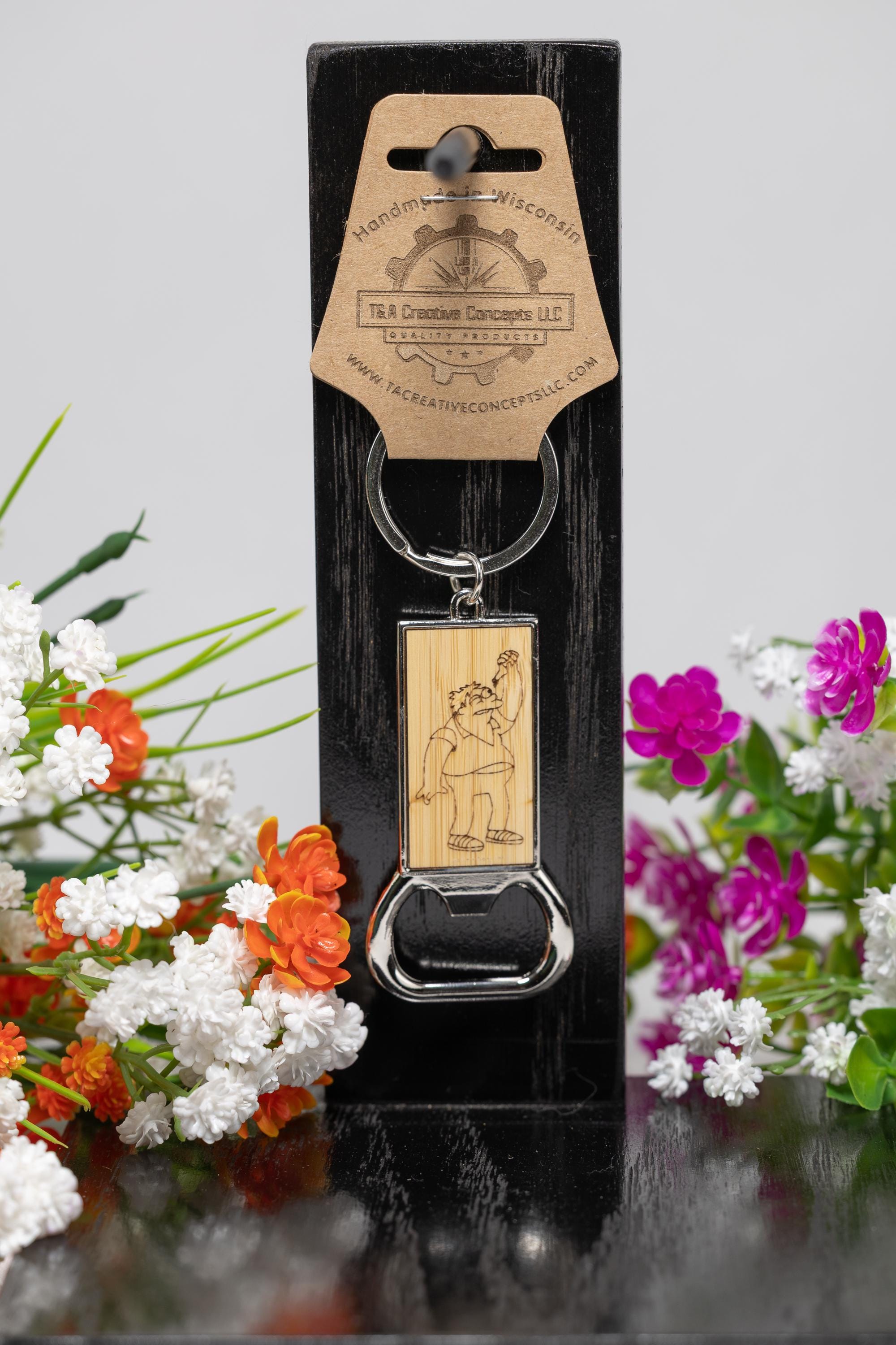 Barney Bottle Opener – Engraved Wood Keychain, Funny Beer Gift & Rustic Bar Tool