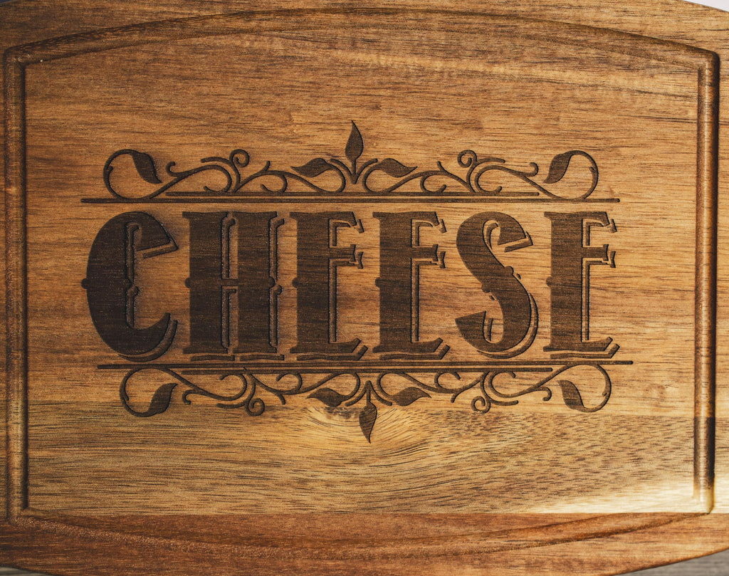 Acacia Wood Serving Tray - Rustic Cheese Charcuterie Board With Engraved Design