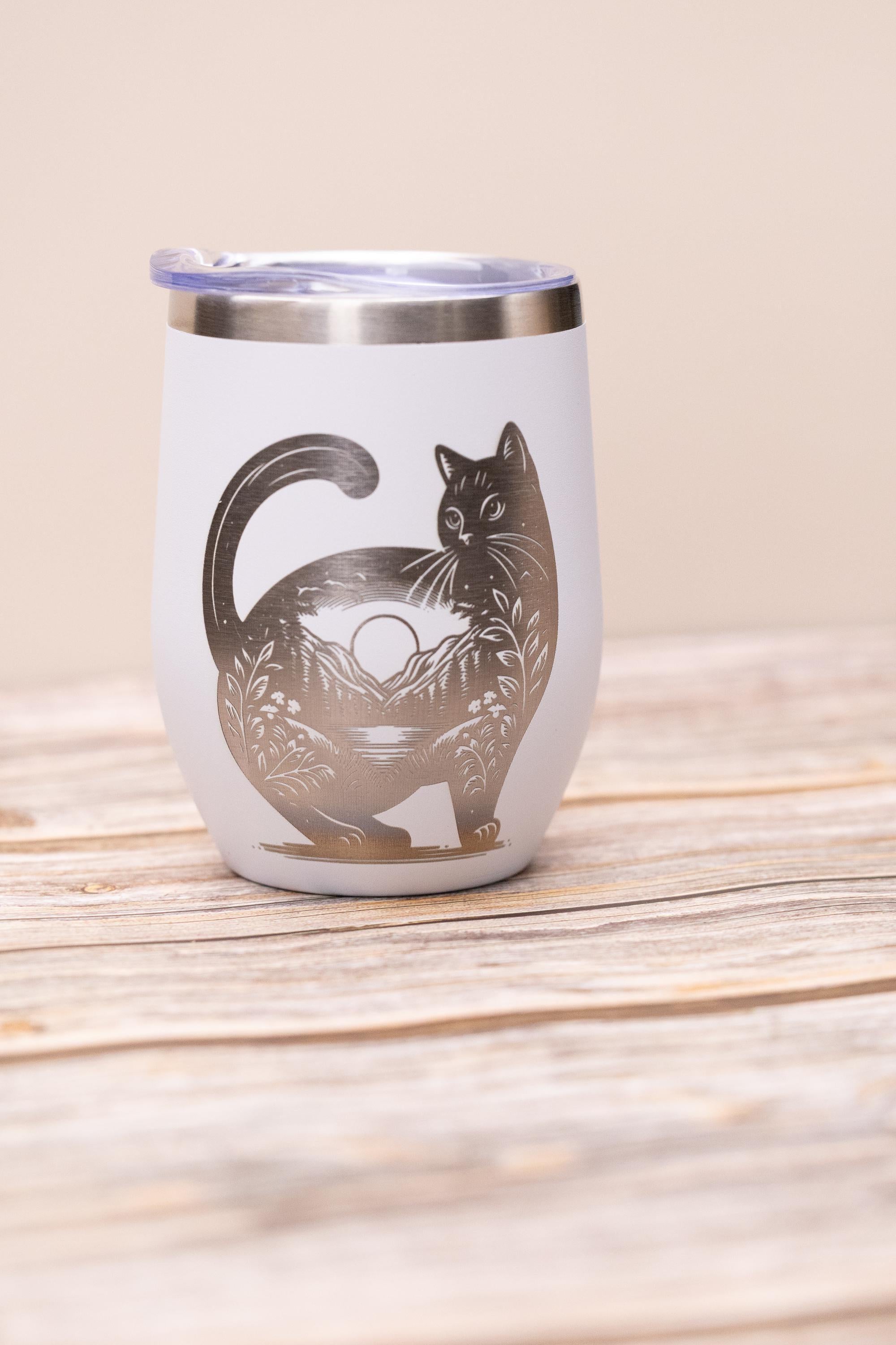 Cat Wine Tumbler | Stainless Steel 12oz Insulated Wine Cup With Spill Resistant Lid