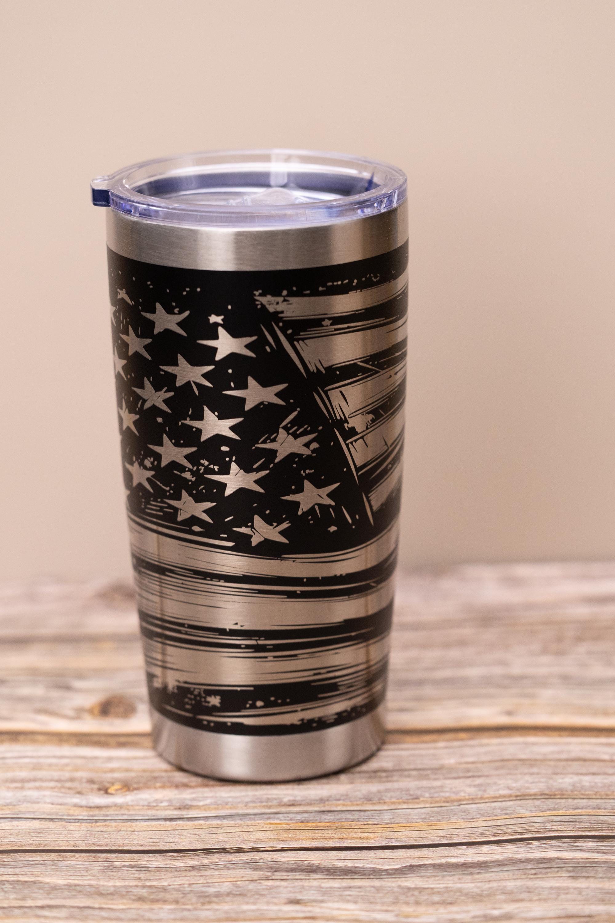 Laser Engraved Tumbler | Double Wall Tumbler With American Flag Wrap Design