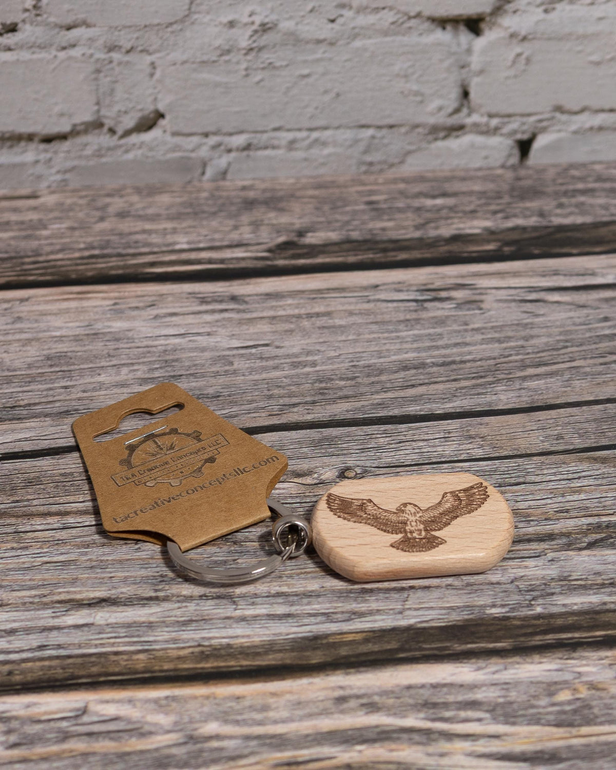Eagle Keychain Wood - Laser Engraved Rustic Hardwood Charm with Stainless Steel Hardware