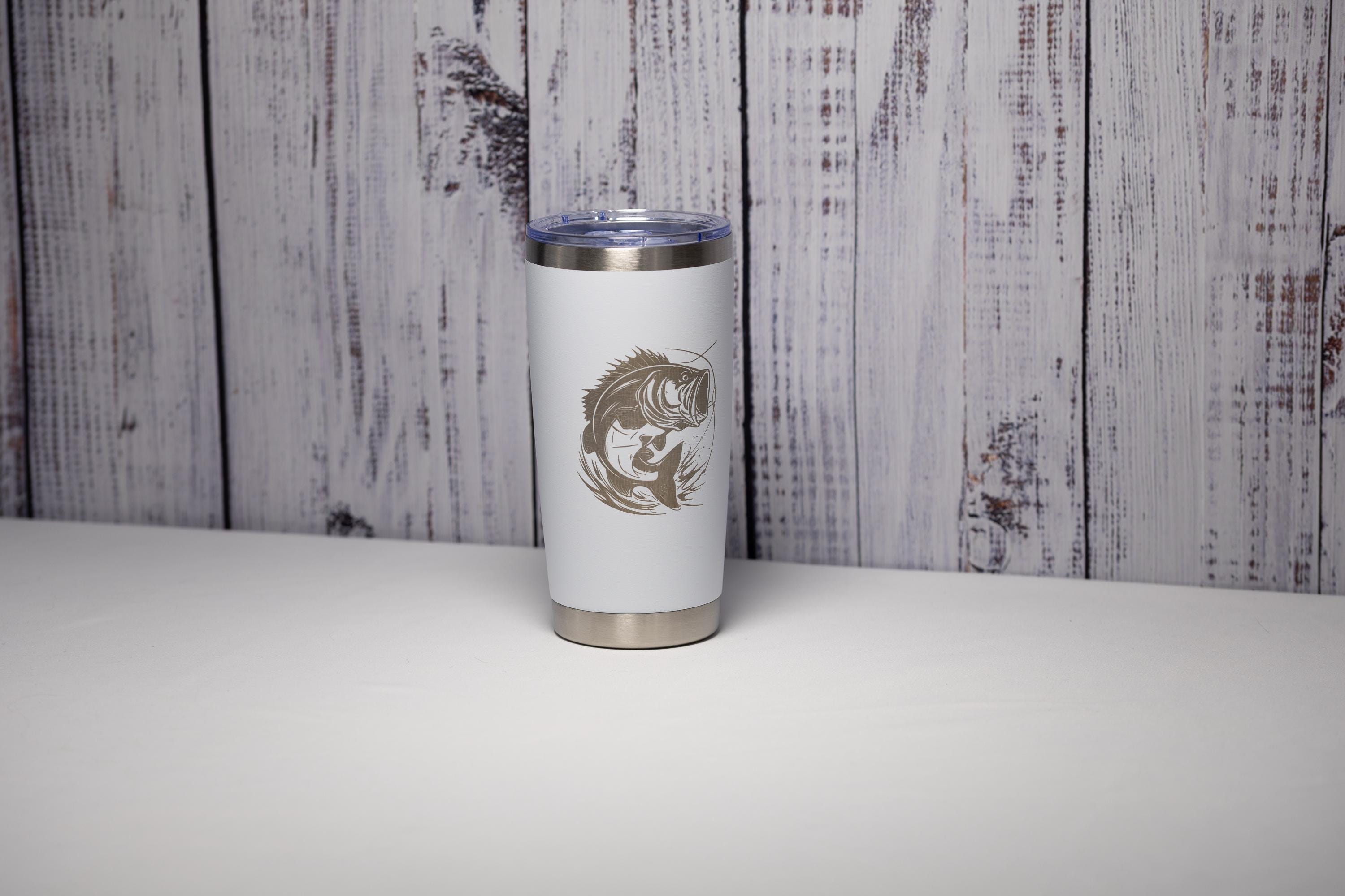 Bass Fish Tumbler – 20oz Stainless Steel Double Wall Tumbler with Laser Engraved Bass Fish Design