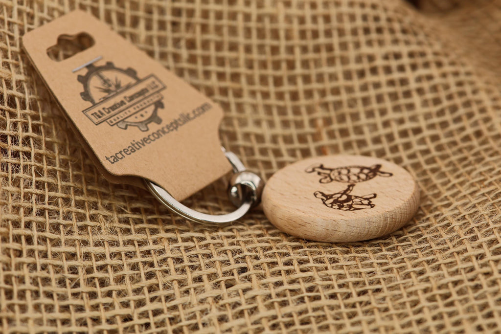 Grateful Dead Keychain - Dancing Turtles Design Hardwood Bag Charm with Rustproof Steel Ring