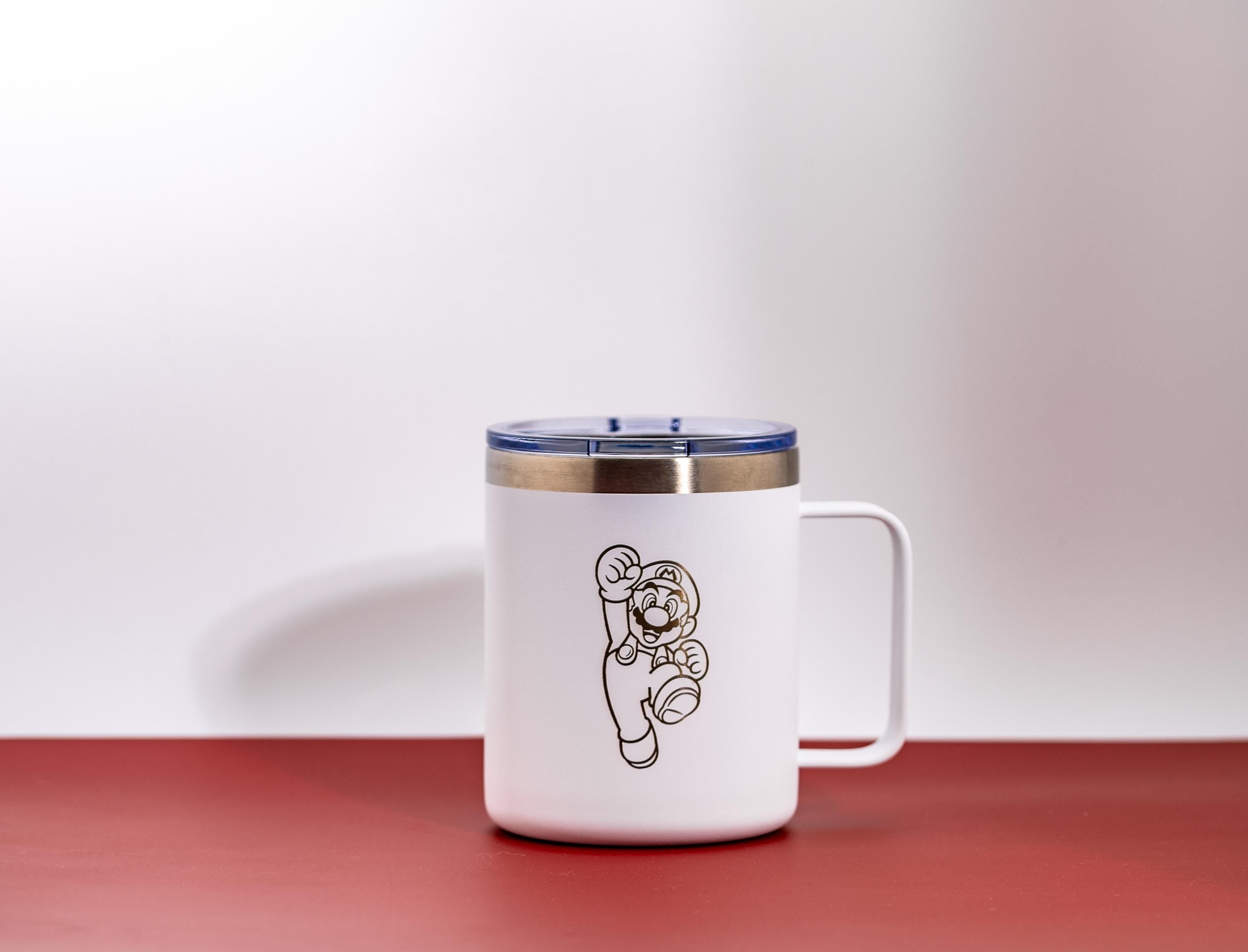 Insulated Stainless Steel Mug – Laser Engraved Mario Coffee Cup, Spill Resistant Lid