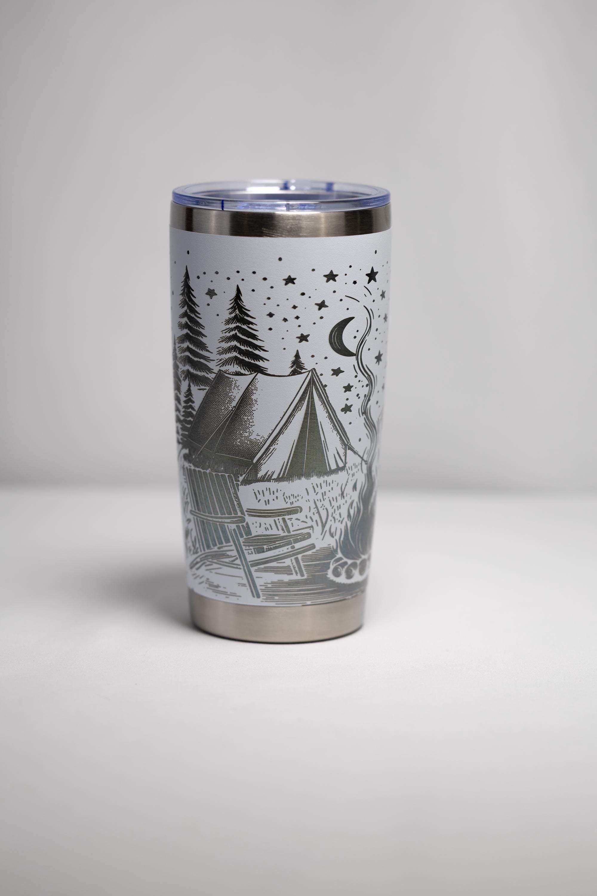 Stainless Steel Tumbler – 20oz Insulated Travel Mug with Engraved Camping Design