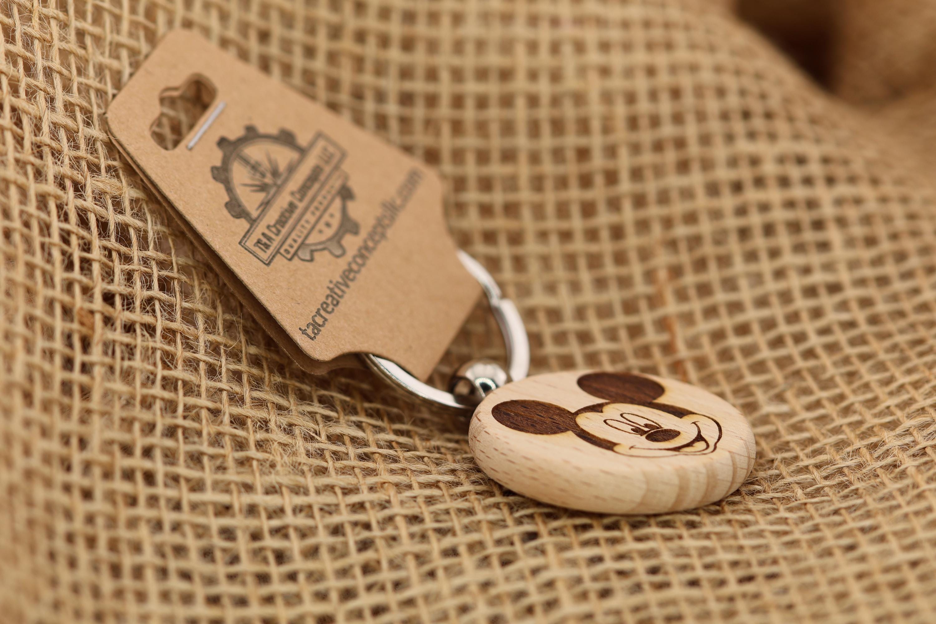 Mickey Mouse Keychain – Hardwood Double-Sided Engraving | Stainless Steel Ring