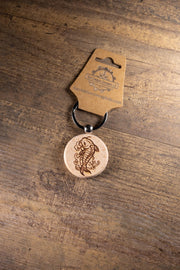 Koi Fish Keychain – Laser Engraved Hardwood With Stainless Steel Ring, Natural Finish