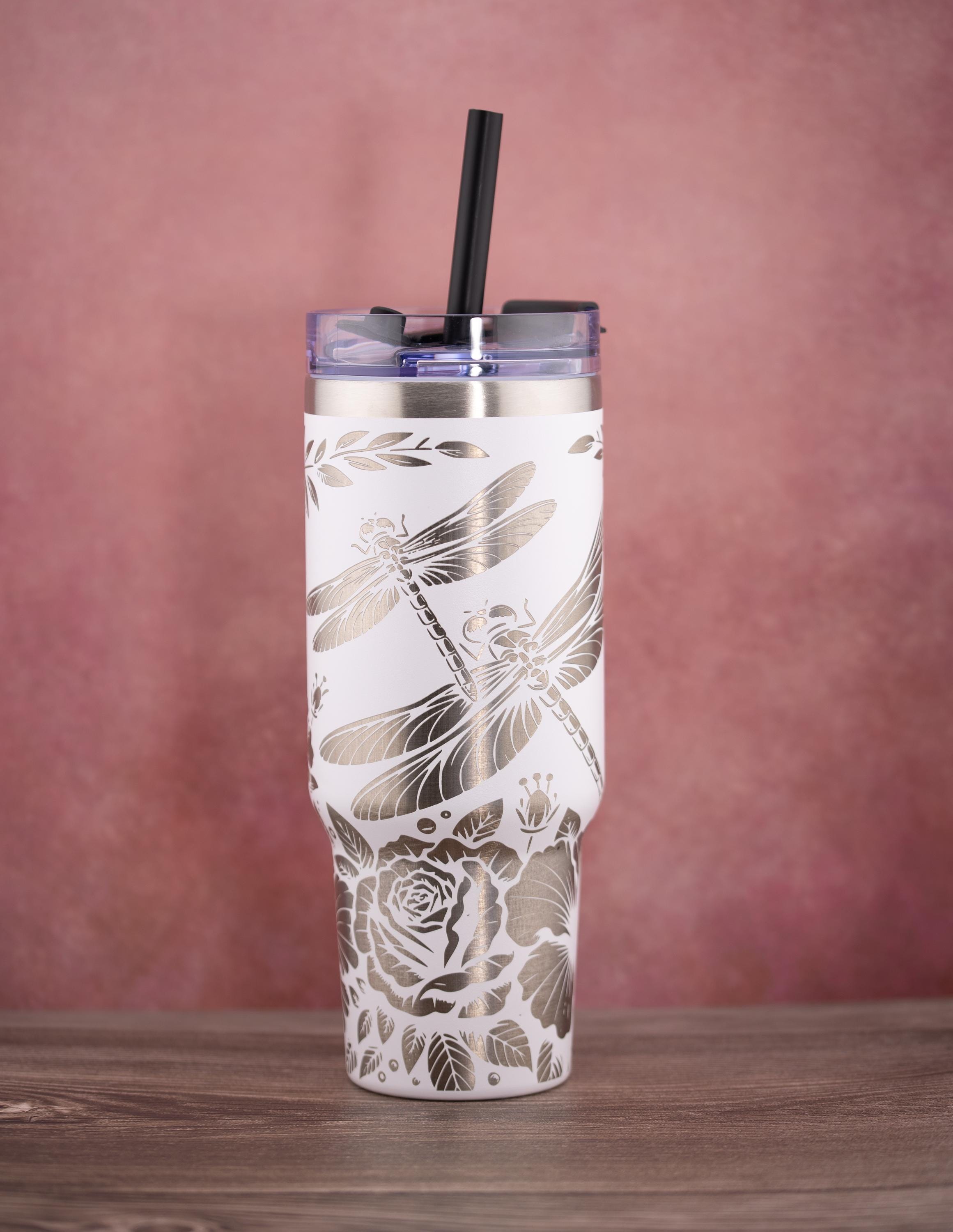40oz Insulated Tumbler – Dragonfly Engraved Cup | Stainless Steel, Double Wall