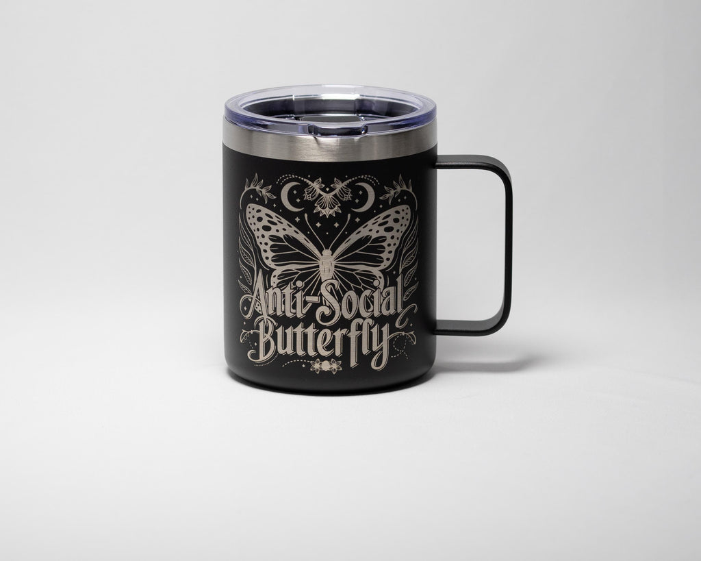 Laser Engraved Mug | Antisocial Butterfly Stainless Steel Cup - Durable Travel Mug