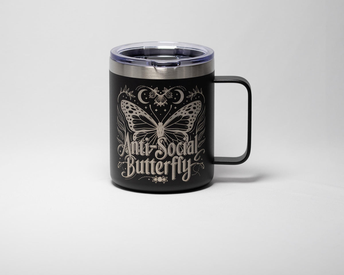 Laser Engraved Mug | Antisocial Butterfly Stainless Steel Cup - Durable Travel Mug