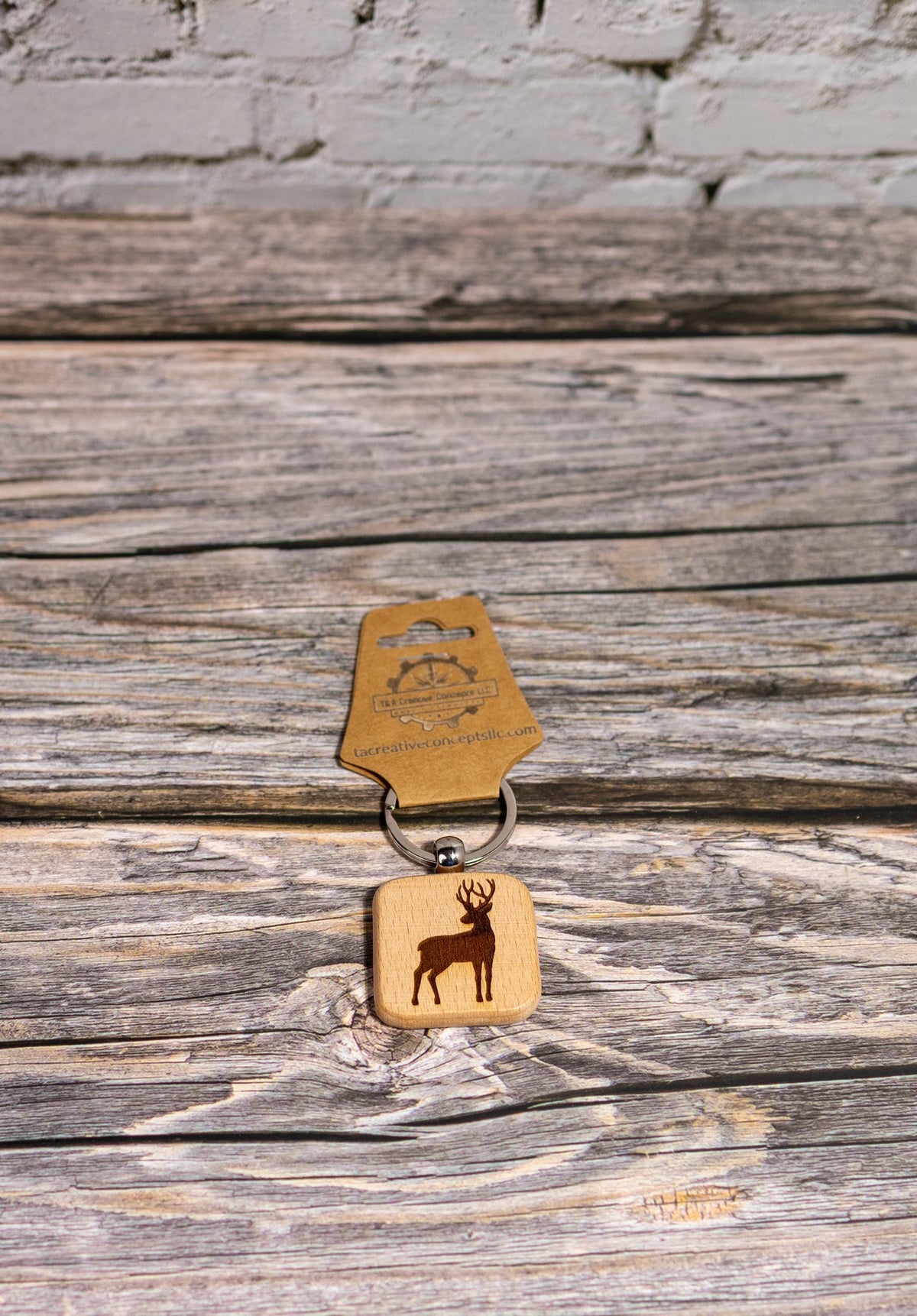 Hunter Buck Keychain - Double Sided Hardwood Laser Engraved Buck Silhouette