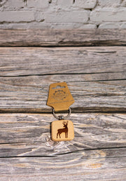 Hunter Buck Keychain - Double Sided Hardwood Laser Engraved Buck Silhouette