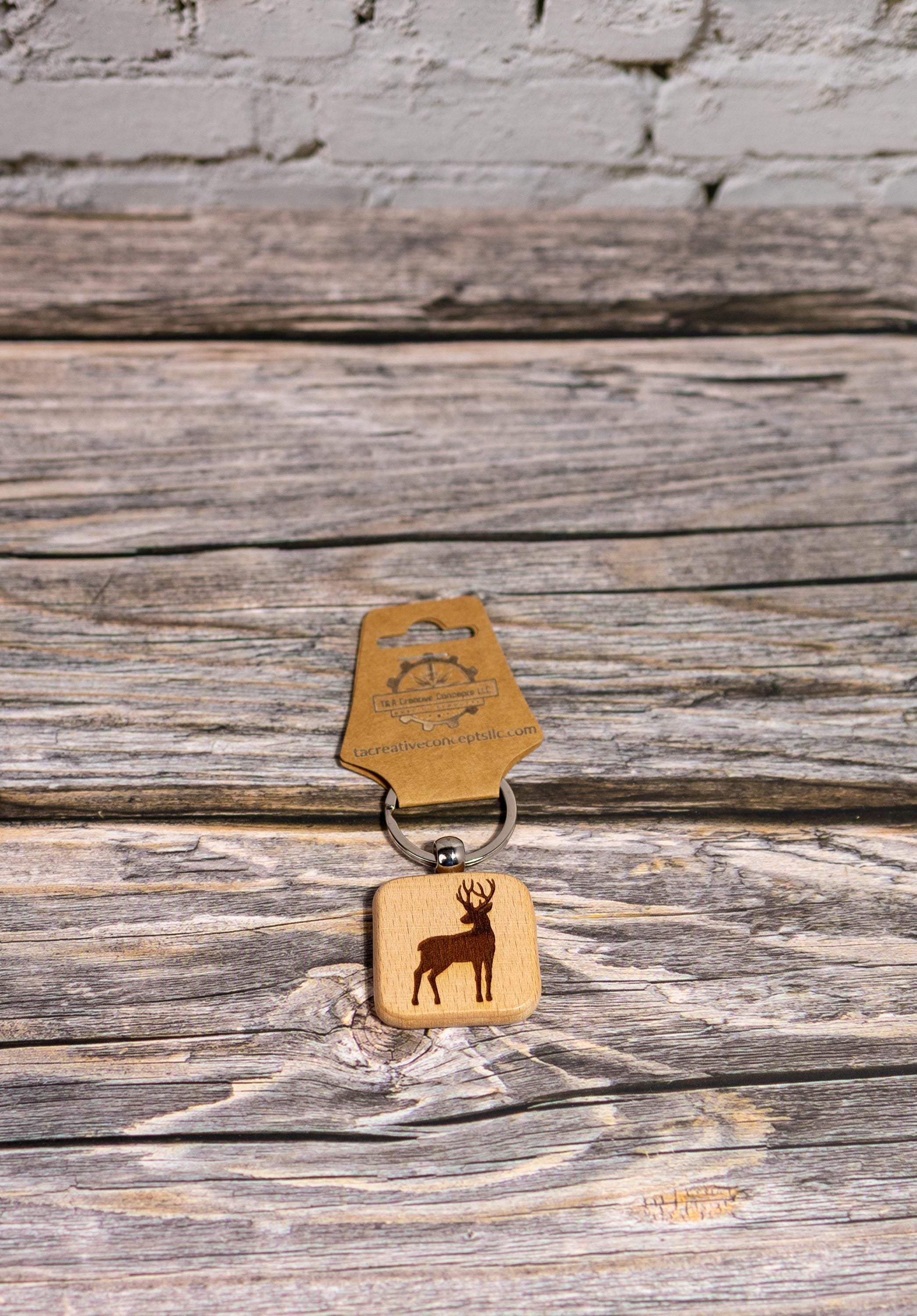 Hunter Buck Keychain - Double Sided Hardwood Laser Engraved Buck Silhouette