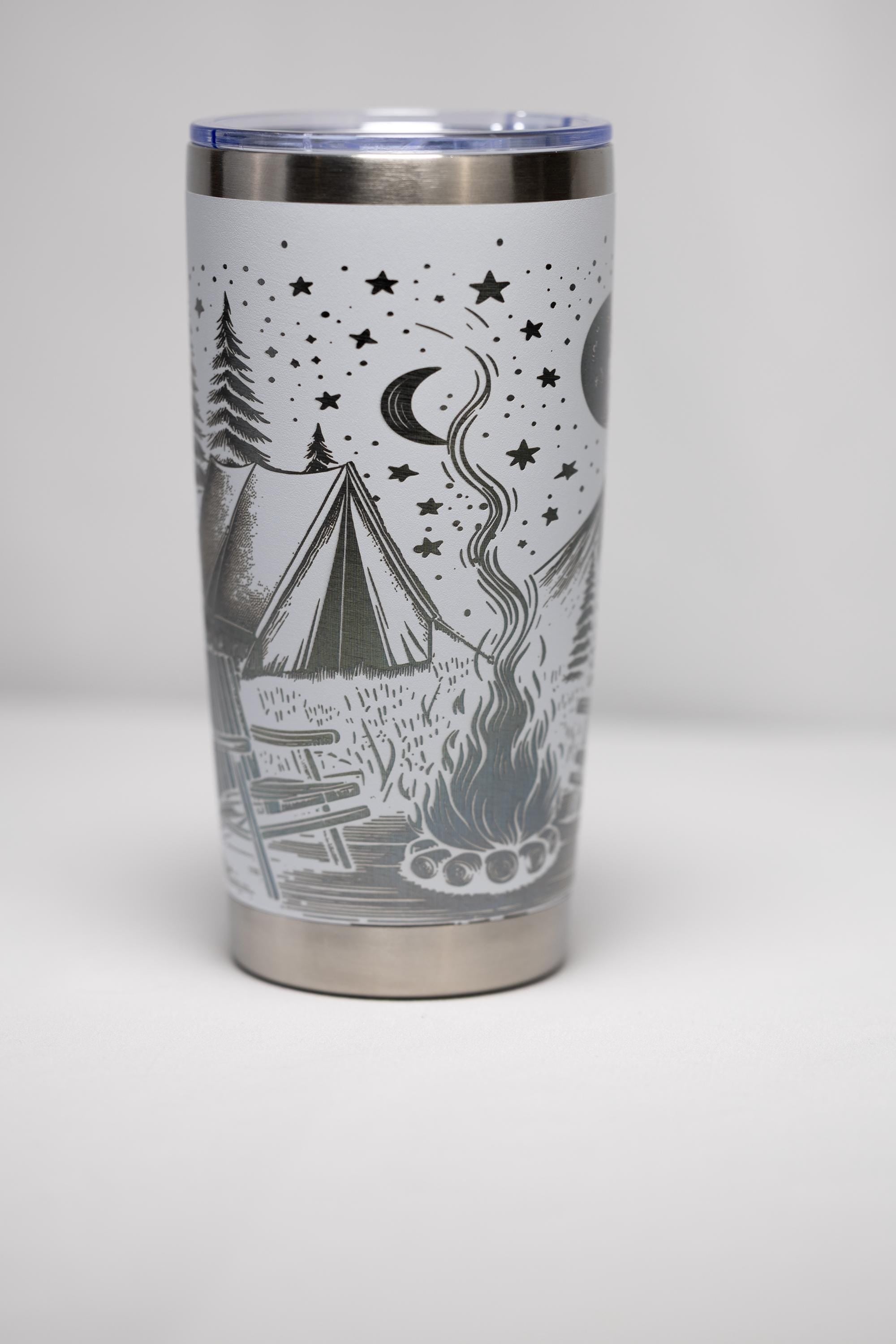 Stainless Steel Tumbler – 20oz Insulated Travel Mug with Engraved Camping Design