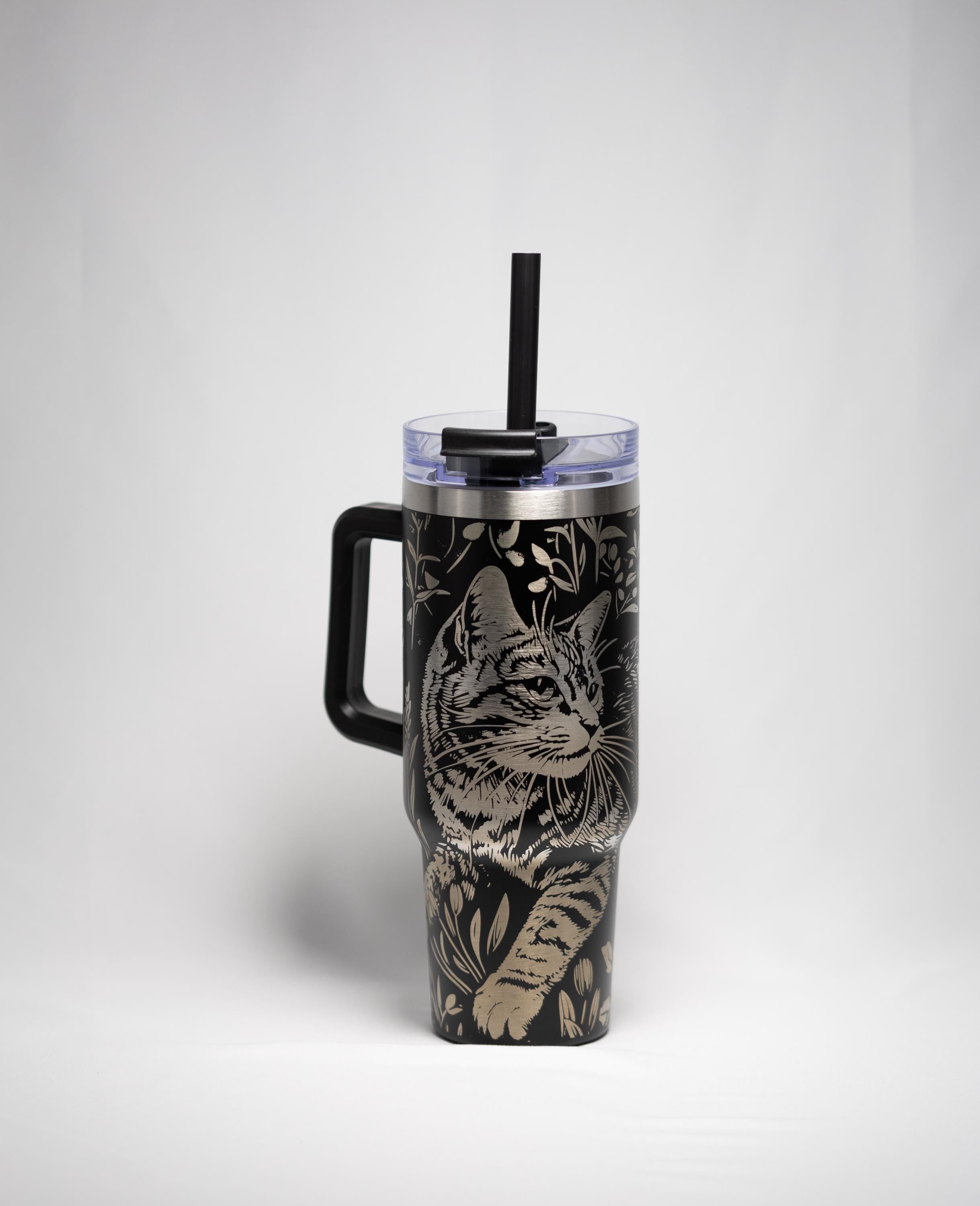 Laser Engraved Tumbler - 40oz Stainless Steel Cup With Floral Etched Design