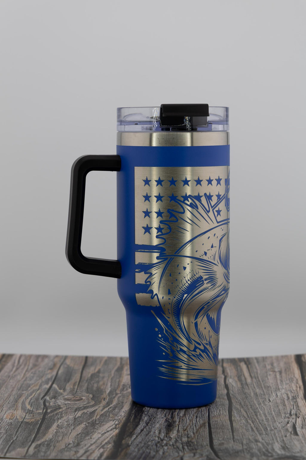 Fishing Tumbler – 40oz Stainless Steel Cup | American Flag Laser Engraved