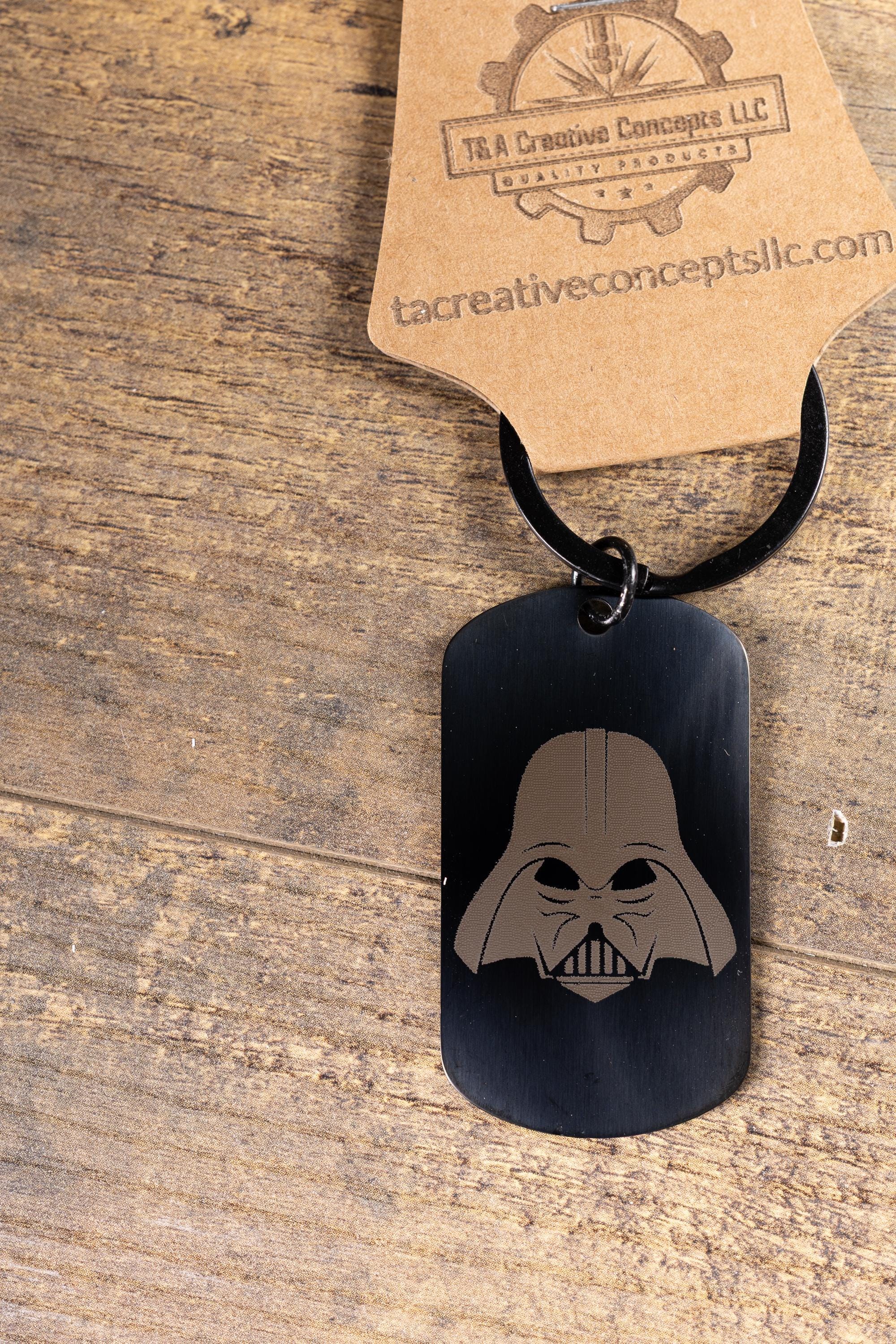 Darth Vader Keychain - Black Stainless Steel, Laser Engraved, Matte Black Finish