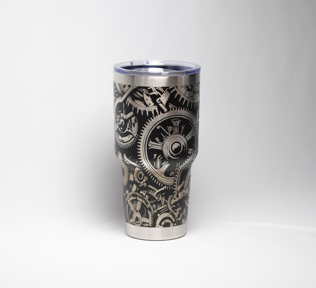 Steampunk Gear Tumbler - 30 Oz Insulated Stainless Steel Travel Cup With Laser Etched Design