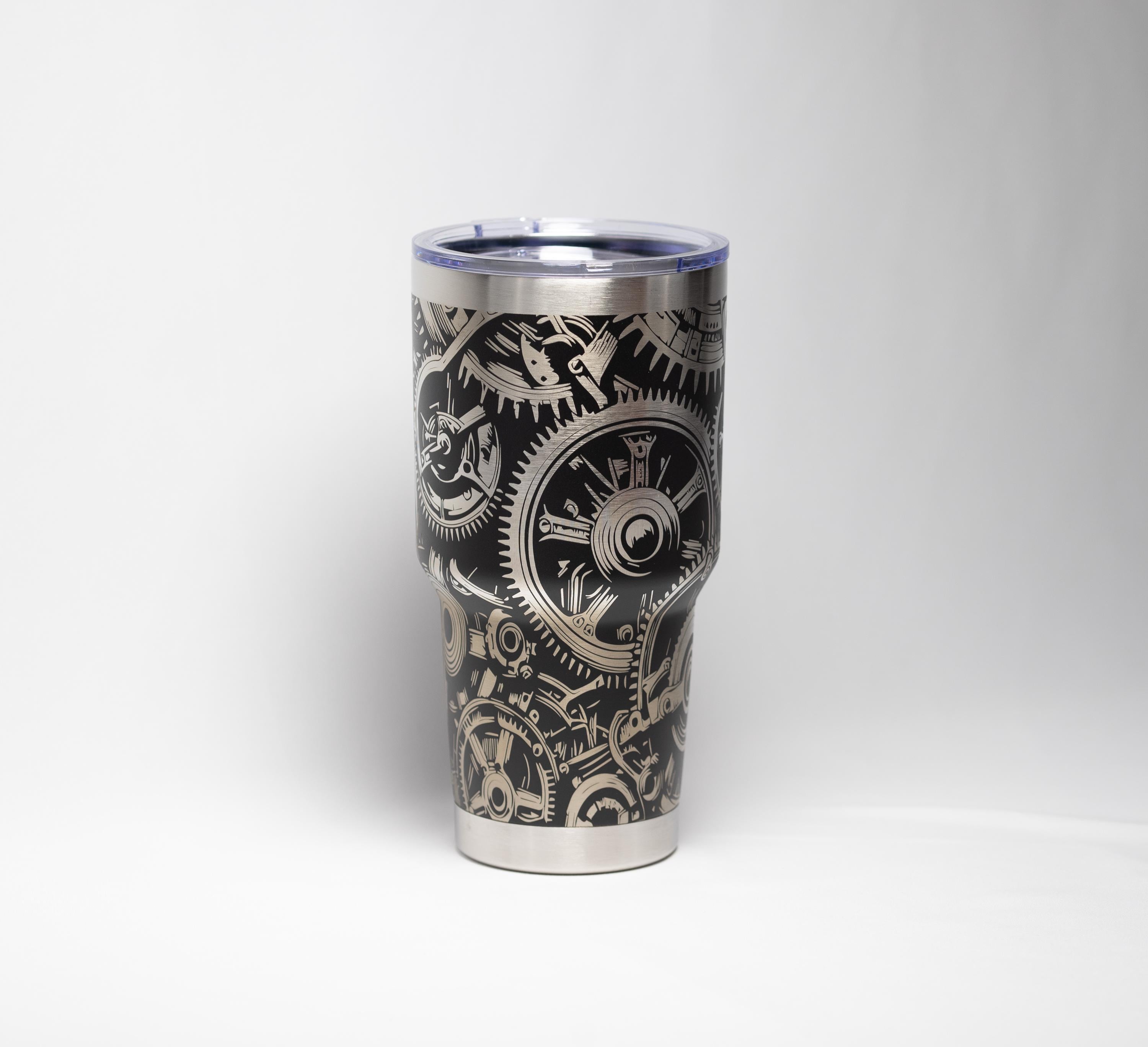 Steampunk Gear Tumbler - 30 Oz Insulated Stainless Steel Travel Cup With Laser Etched Design